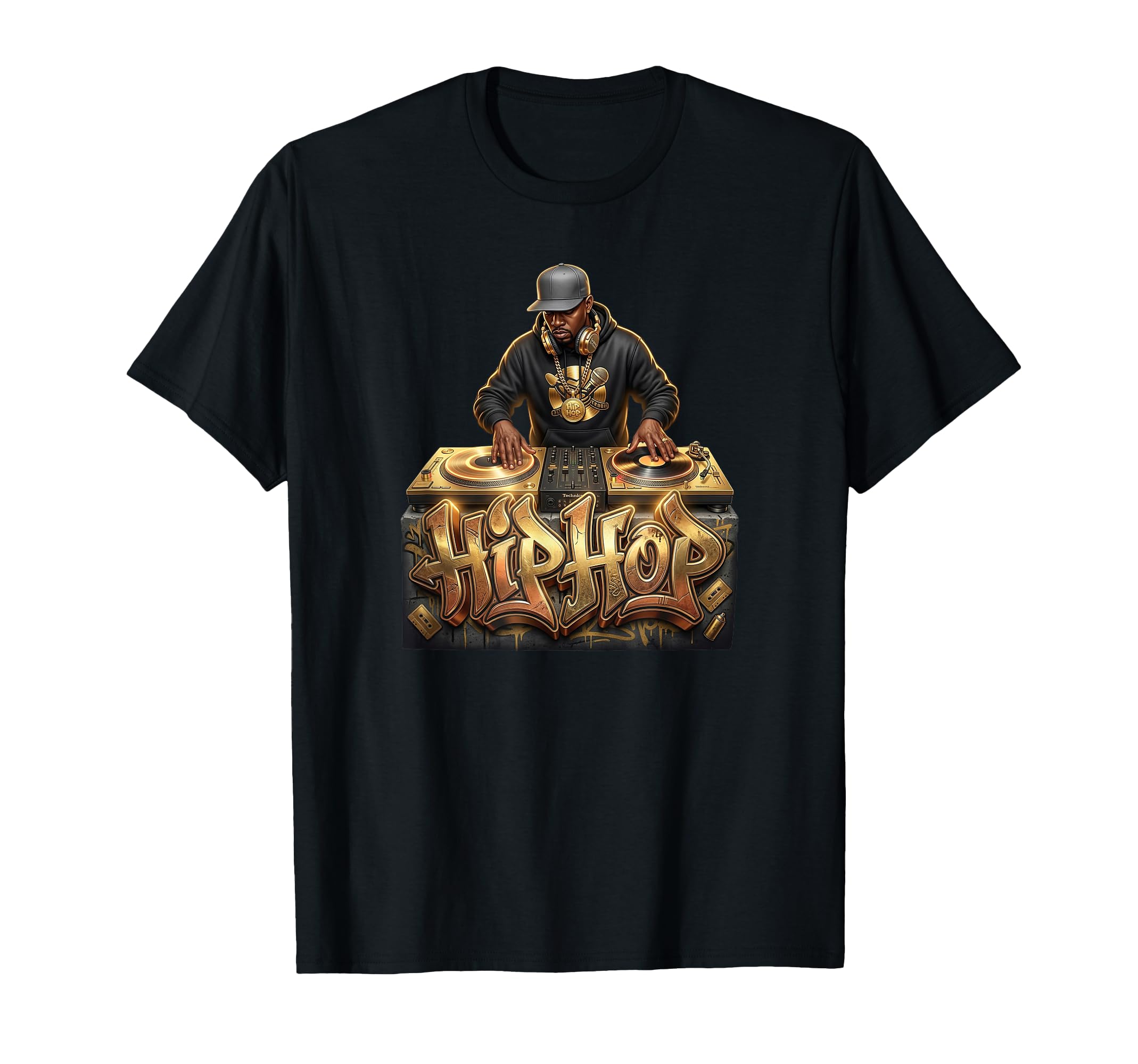 Hip Hop Gold Turntable Streetwear T-Shirt - Aesthetic Graphic Men Women - T-Shirt, Sweatshirt, Hoodie