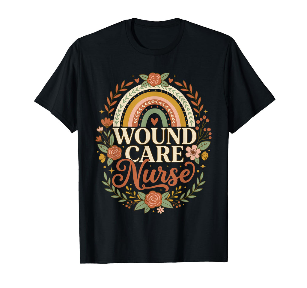 Wound Care Nurse Boho Rainbow Floral Rn T-Shirt - Custom Art Print Unisex - T-Shirt, Sweatshirt, Hoodie