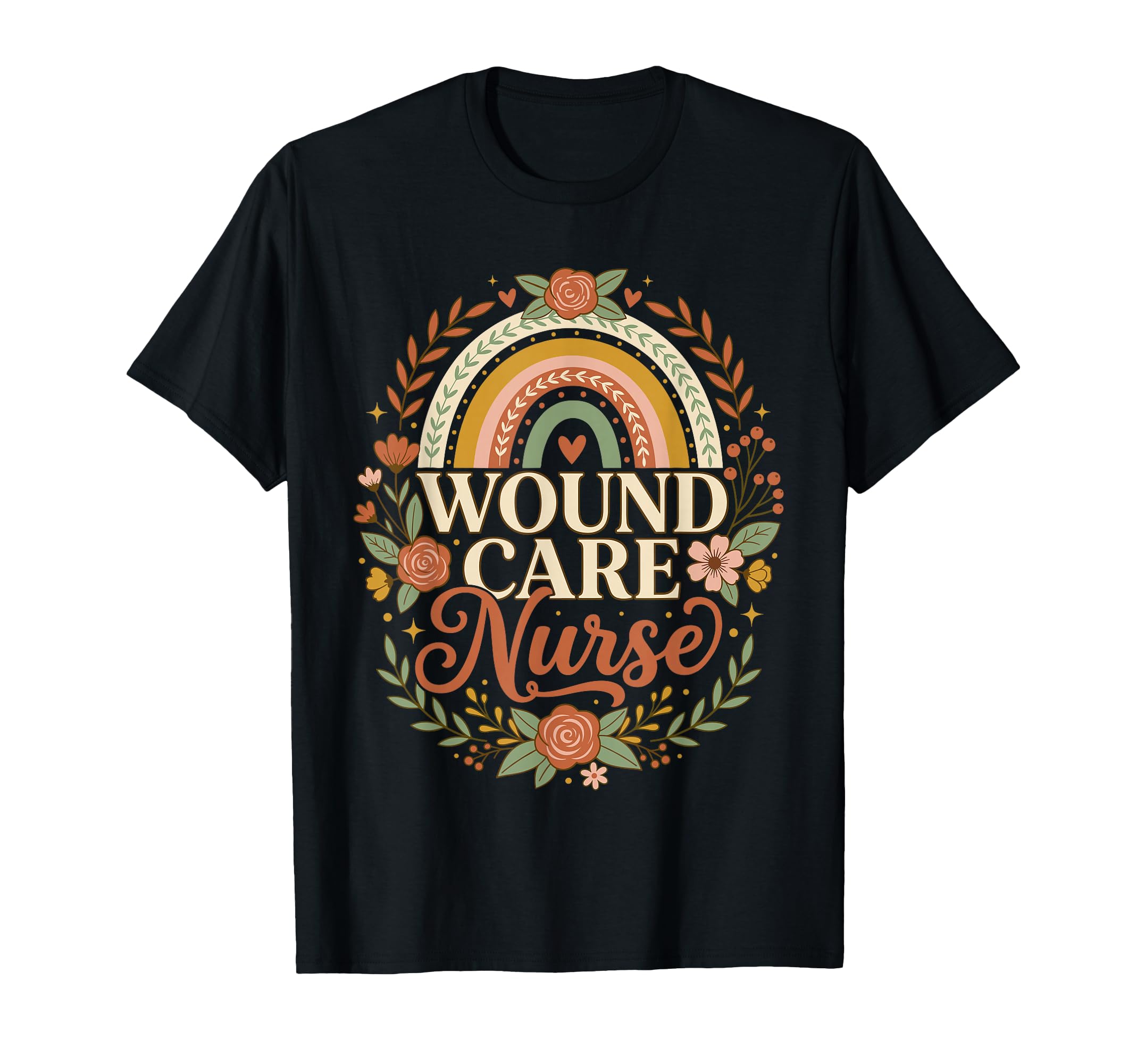 Wound Care Nurse Boho Rainbow Floral Rn T-Shirt - Custom Art Print Unisex - T-Shirt, Sweatshirt, Hoodie