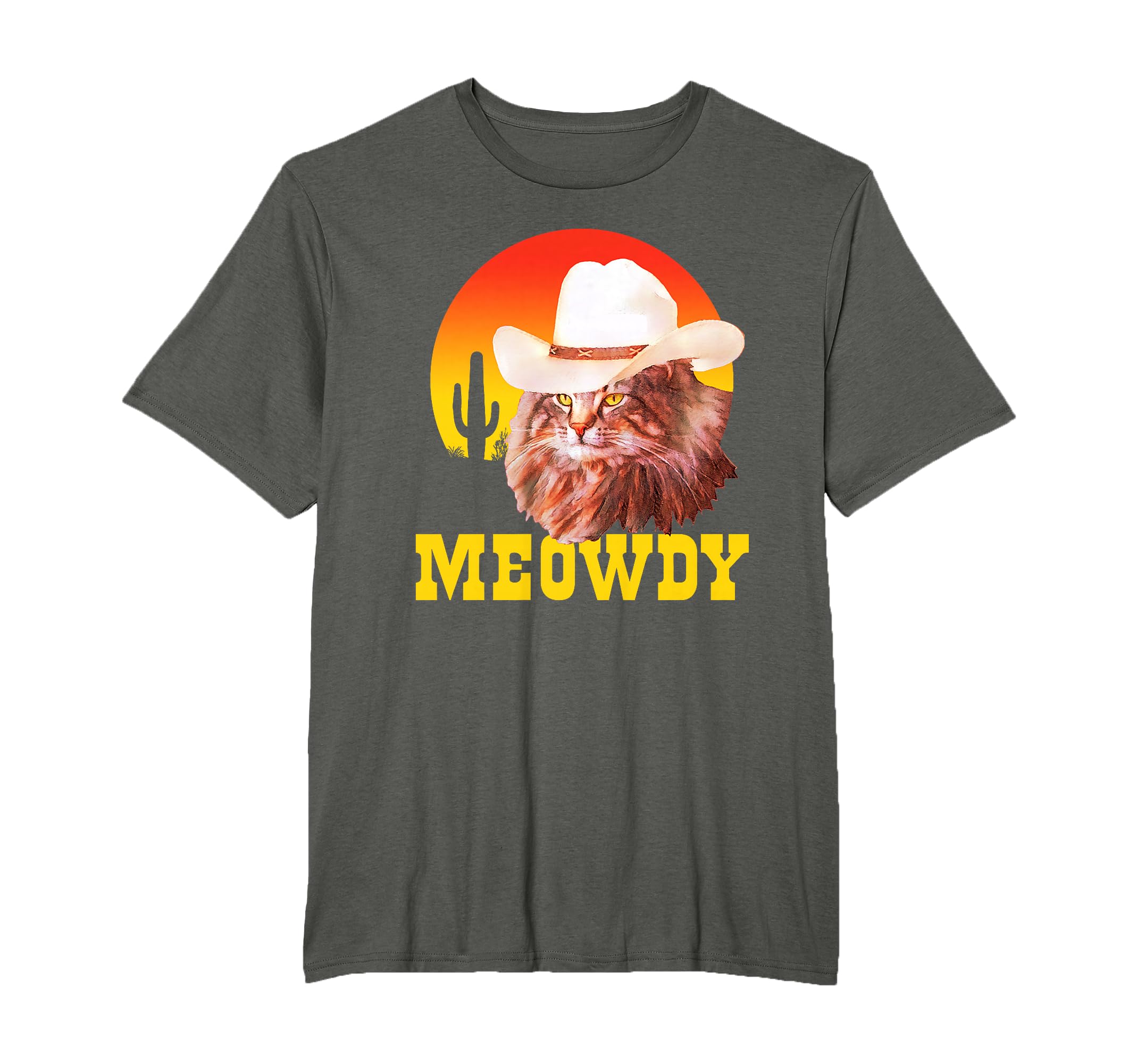 Meowdy Funny Cat Cowboy Hat Grey T-Shirt - Minimalist Print Men Women - T-Shirt, Sweatshirt, Hoodie