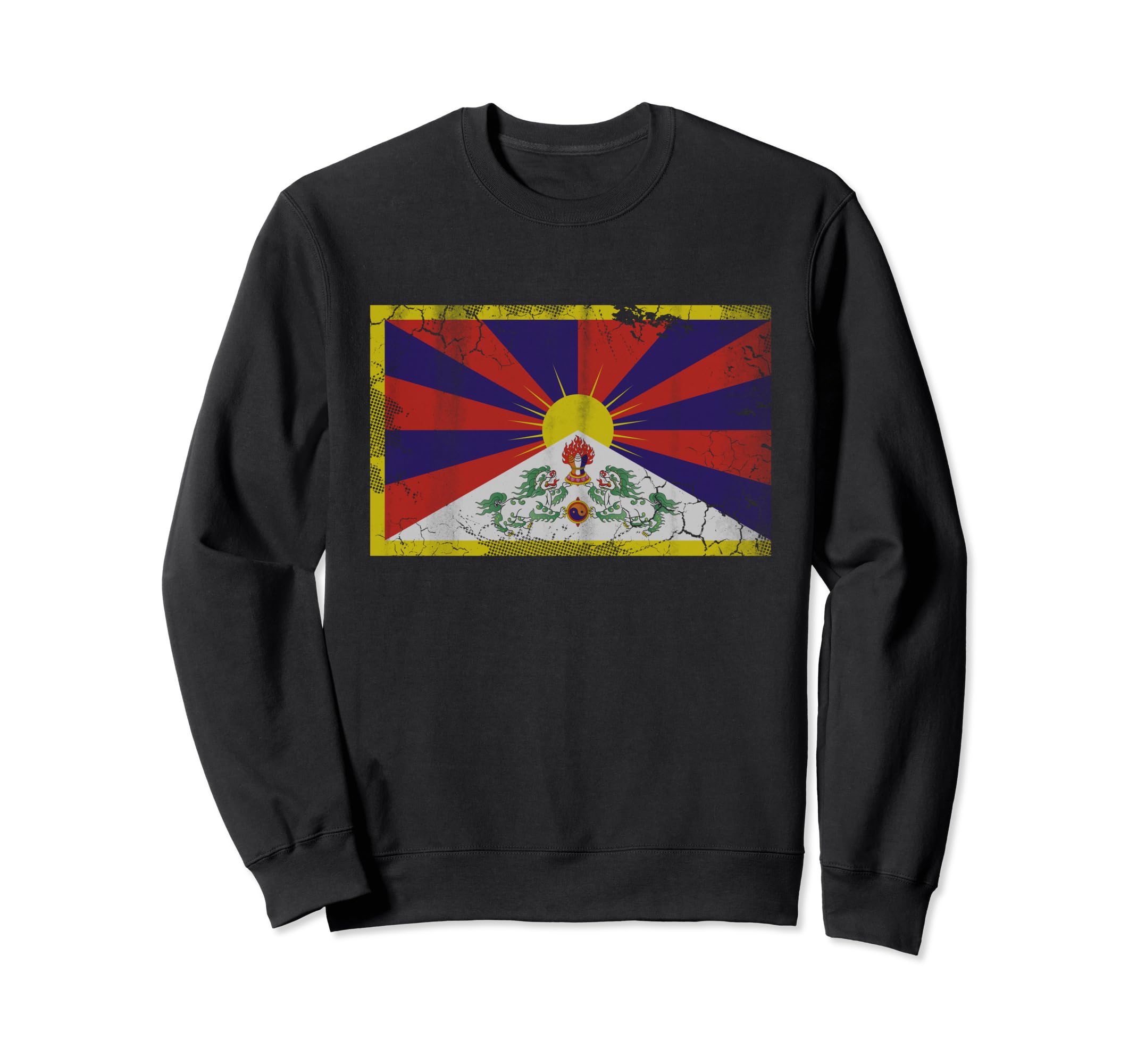 Flag Tibet Tibetan Distressed Sweatshirt - Aesthetic Graphic for Adults - T-Shirt, Sweatshirt, Hoodie