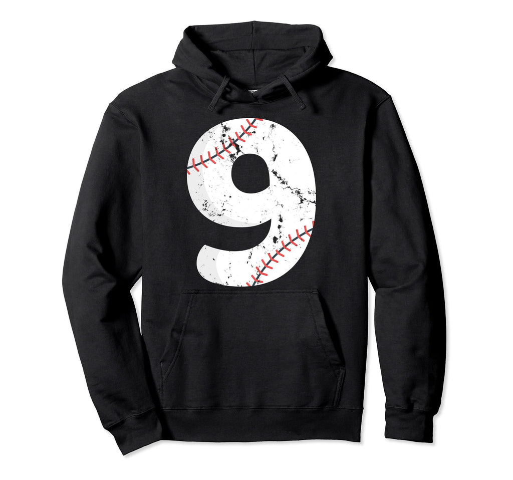 Number 9 Baseball Distressed Team Hoodie - Custom Art Print for Adults - T-Shirt, Sweatshirt, Hoodie