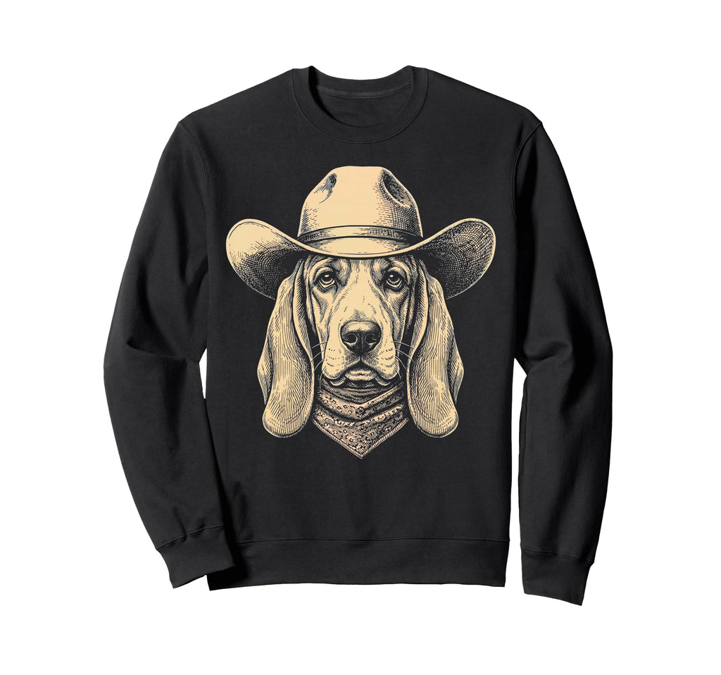 Basset Hound Dog Cowboy Hat Sweatshirt - Fun Novelty Design for Adults - T-Shirt, Sweatshirt, Hoodie
