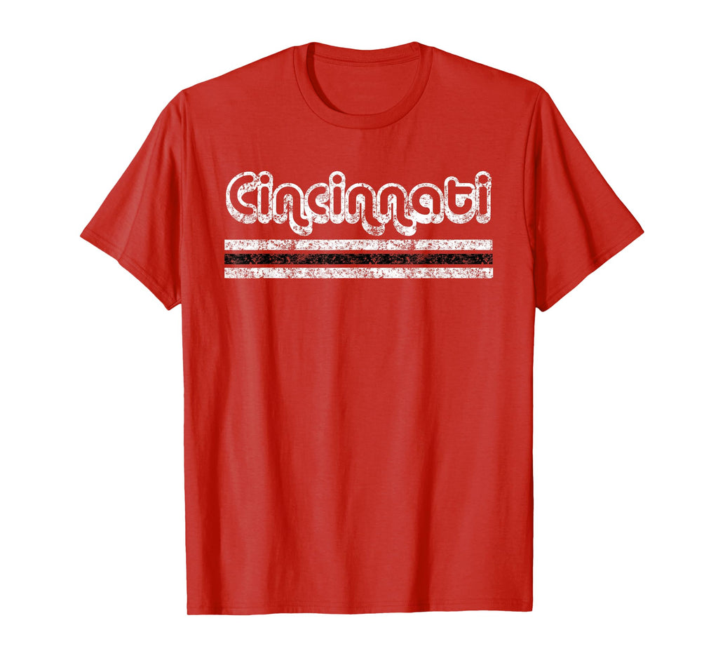 Cincinnati Ohio Three Stripe Weathered T-Shirt - Novelty Apparel for Adults - T-Shirt, Sweatshirt, Hoodie