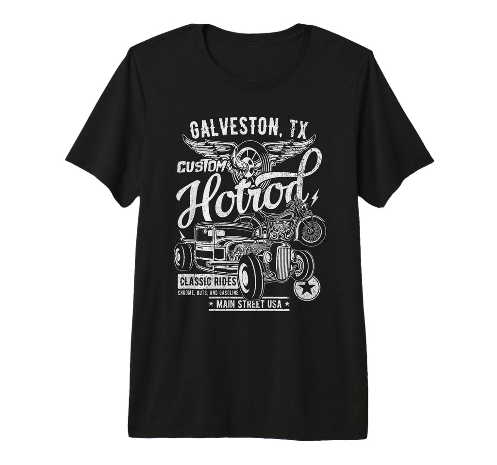 Galveston Texas Usa Distressed Hotrod T-Shirt - Trendy Graphic for Adults - T-Shirt, Sweatshirt, Hoodie