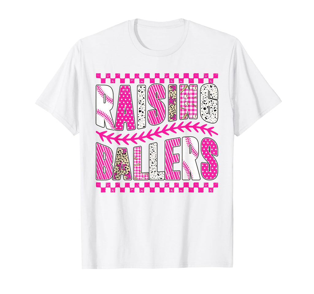 Checkered Raising Ballers Funny Mom T-Shirt - Fun Novelty Design Men Women - T-Shirt, Sweatshirt, Hoodie