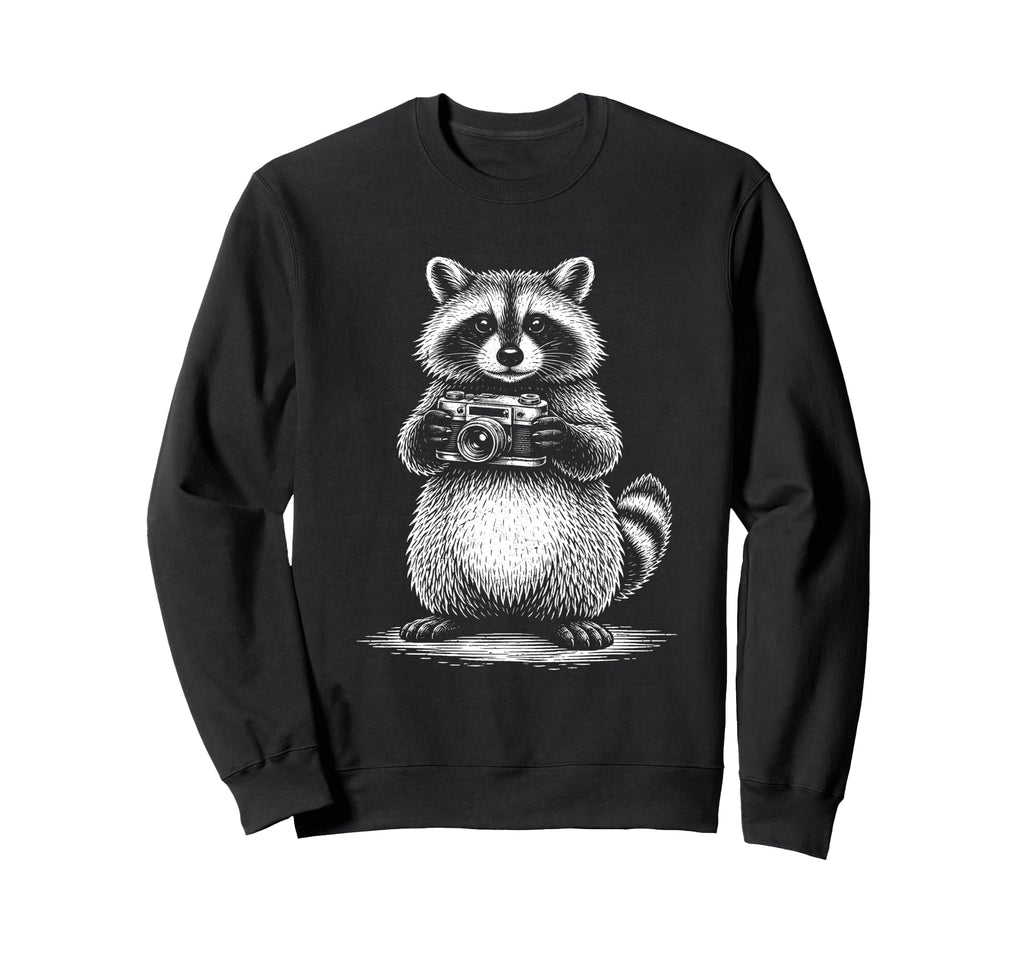 Raccoon Photographer Camera Sweatshirt - Minimalist Print Men Women - T-Shirt, Sweatshirt, Hoodie