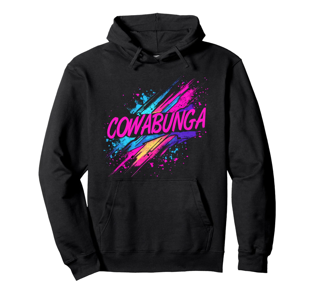 Cowabunga 80S 90S Nostalgia Slang Neon Hoodie - Graphic Print Men Women - T-Shirt, Sweatshirt, Hoodie