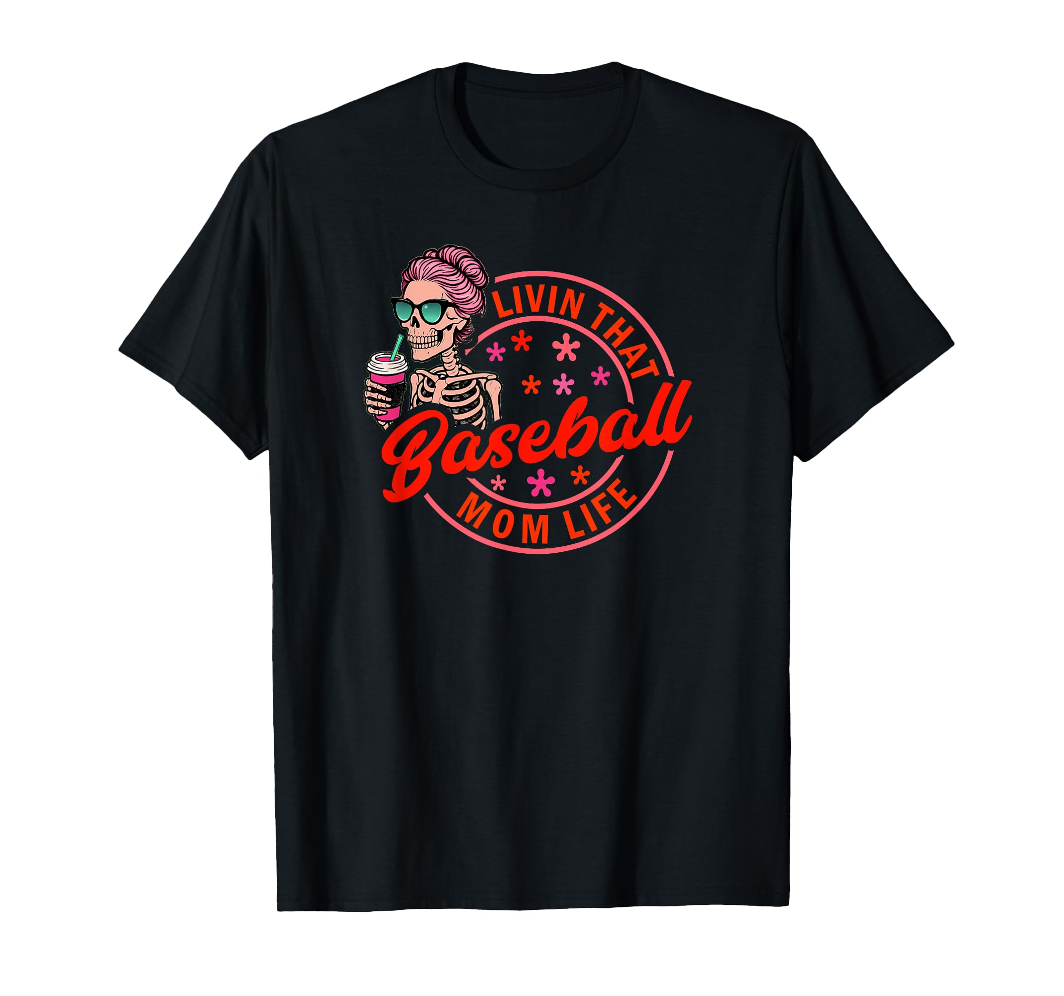 Baseball Mom Life Skeleton Sunglasses T-Shirt - Minimalist Print for Adults - T-Shirt, Sweatshirt, Hoodie