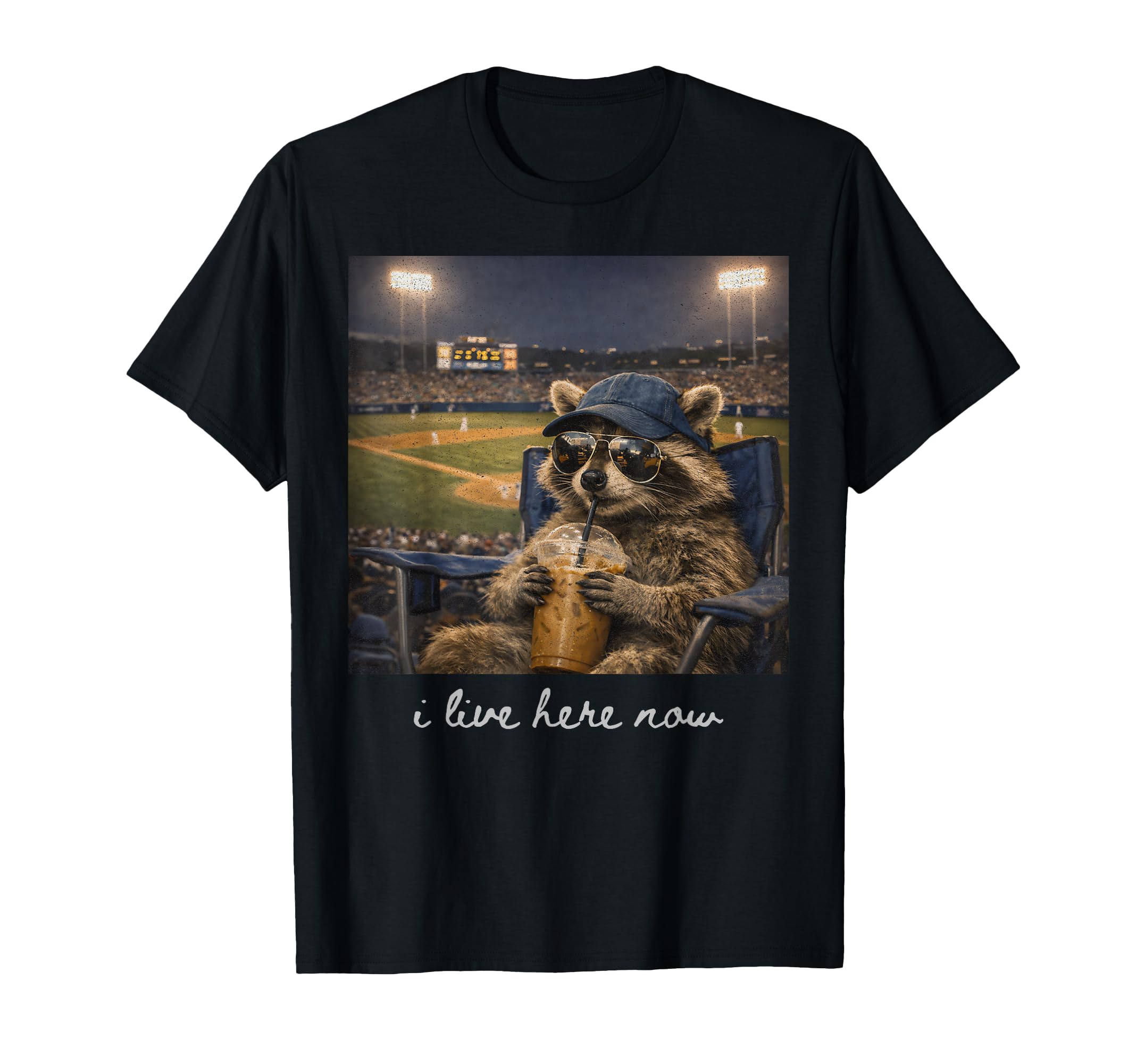 Funny Coffee Raccoon Ballfield T-Shirt - Novelty Apparel Men Women - T-Shirt, Sweatshirt, Hoodie