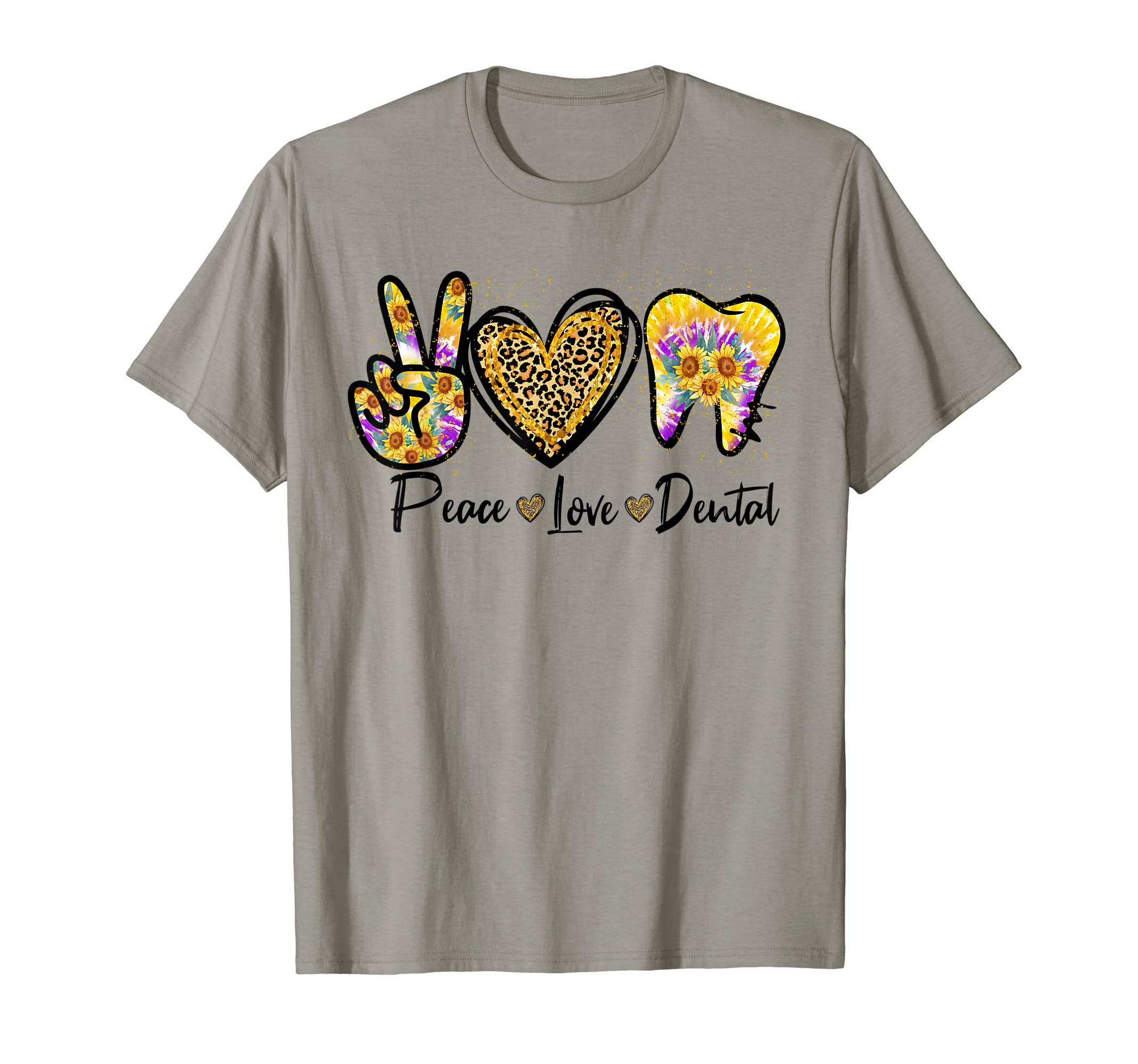 Peace Love Dental Leopard Dentist T-Shirt - Fun Novelty Design for Adults - T-Shirt, Sweatshirt, Hoodie