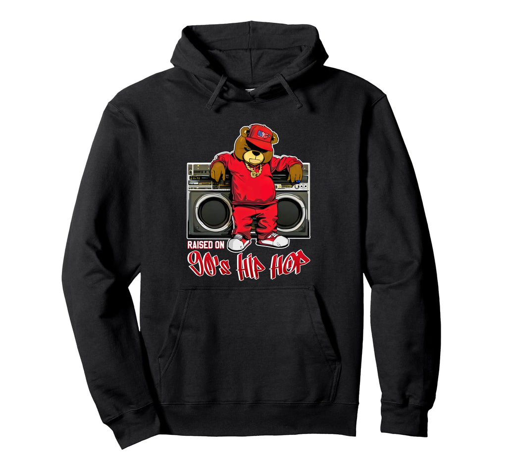 Raised 90S Hip Hop Old School Teddy Bear Hoodie - Trendy Graphic Men Women - T-Shirt, Sweatshirt, Hoodie