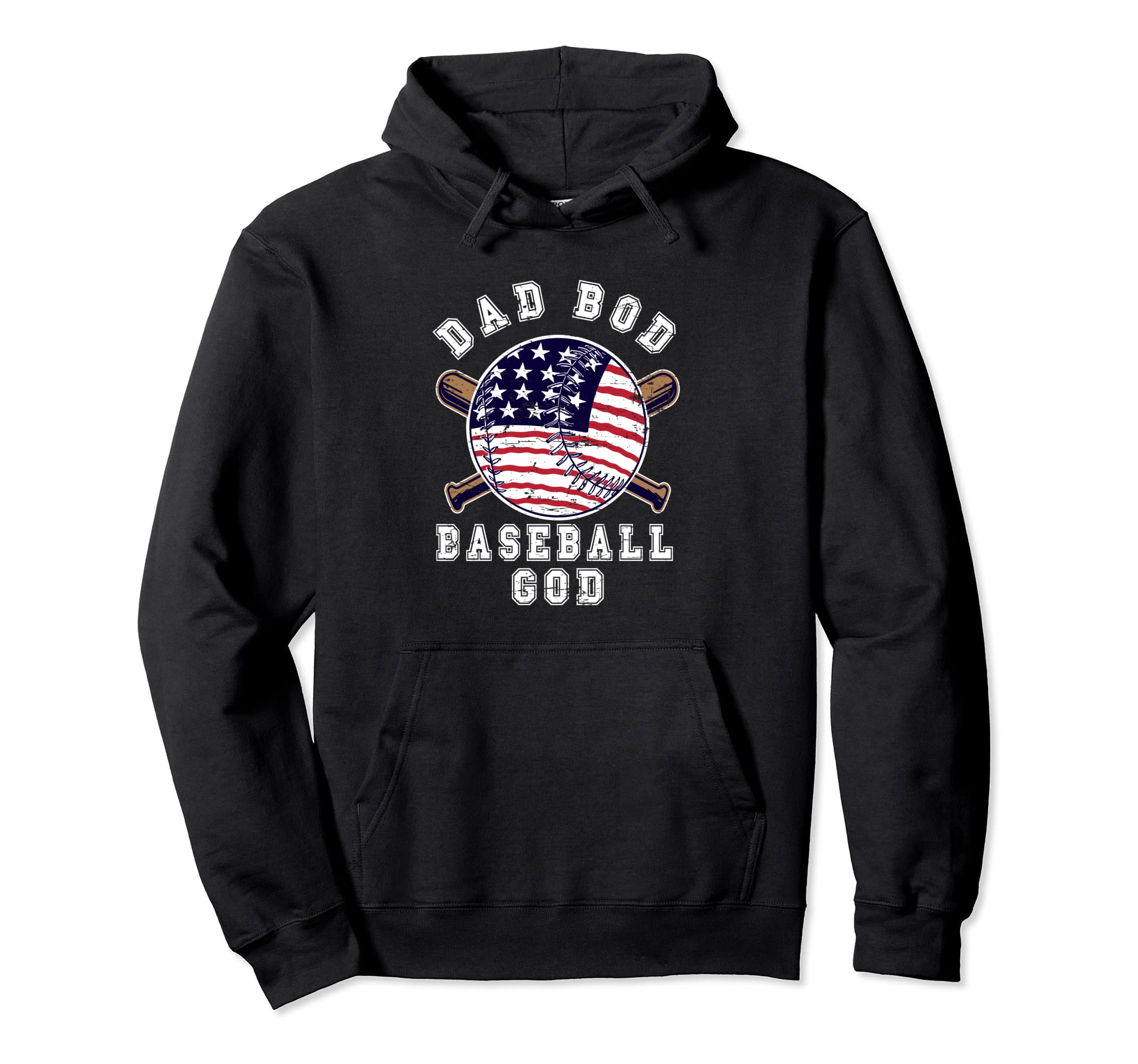 Dad Bod Baseball God Us Flag Hoodie - Casual Everyday Wear for Adults - T-Shirt, Sweatshirt, Hoodie