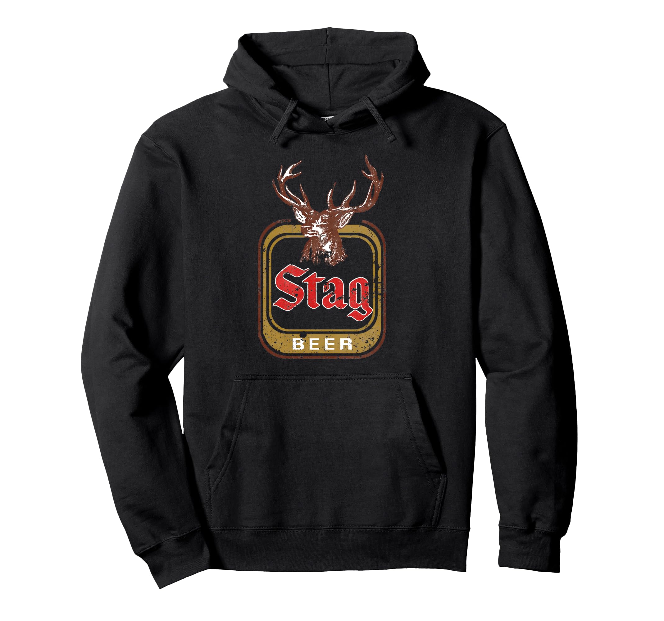 Stag Beer Distressed Hoodie - Graphic Print Unisex - T-Shirt, Sweatshirt, Hoodie