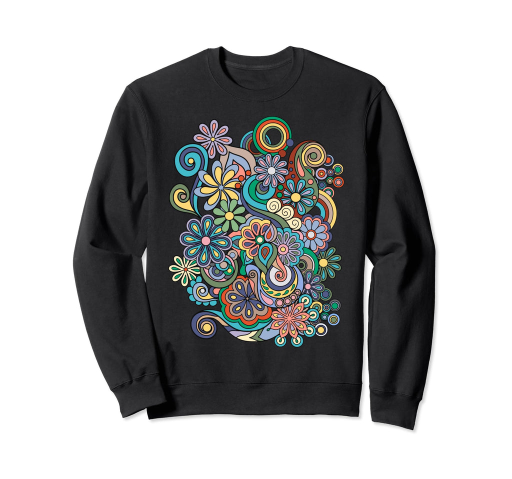 Colorful Hand Drawn Floral Boho Sweatshirt - Streetwear Style for Adults - T-Shirt, Sweatshirt, Hoodie