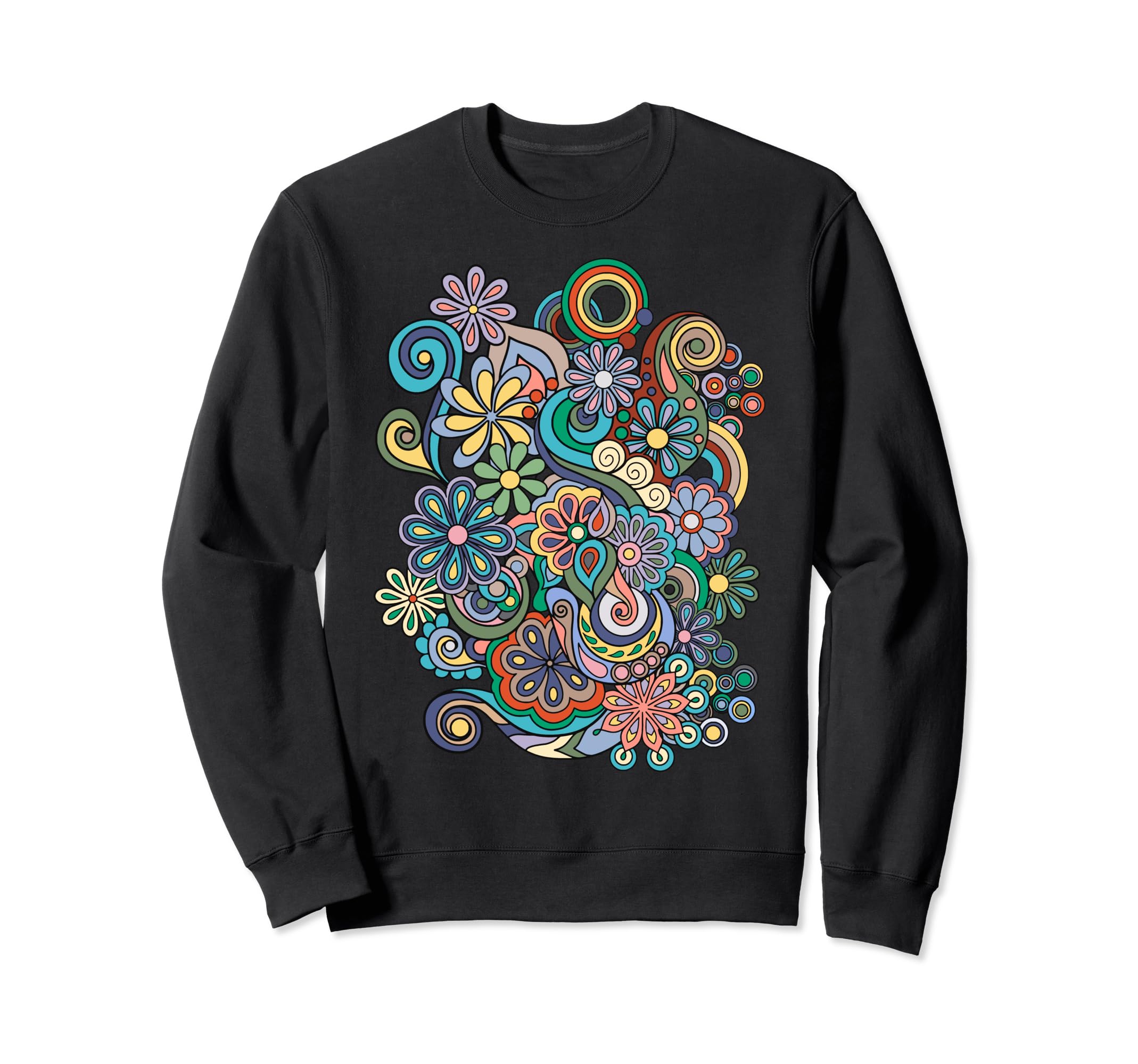 Colorful Hand Drawn Floral Boho Sweatshirt - Streetwear Style for Adults - T-Shirt, Sweatshirt, Hoodie