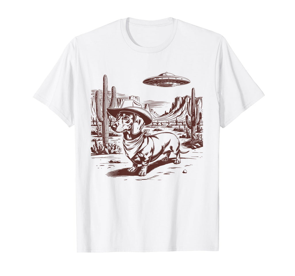 Dachshund Ufo Western Alien 90S T-Shirt - Streetwear Style for Adults - T-Shirt, Sweatshirt, Hoodie