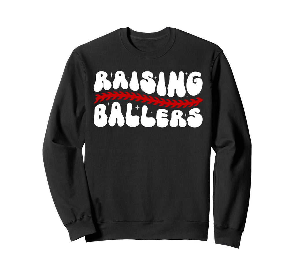 Raising Ballers Groovy Baseball Sweatshirt - Trendy Graphic Unisex - T-Shirt, Sweatshirt, Hoodie