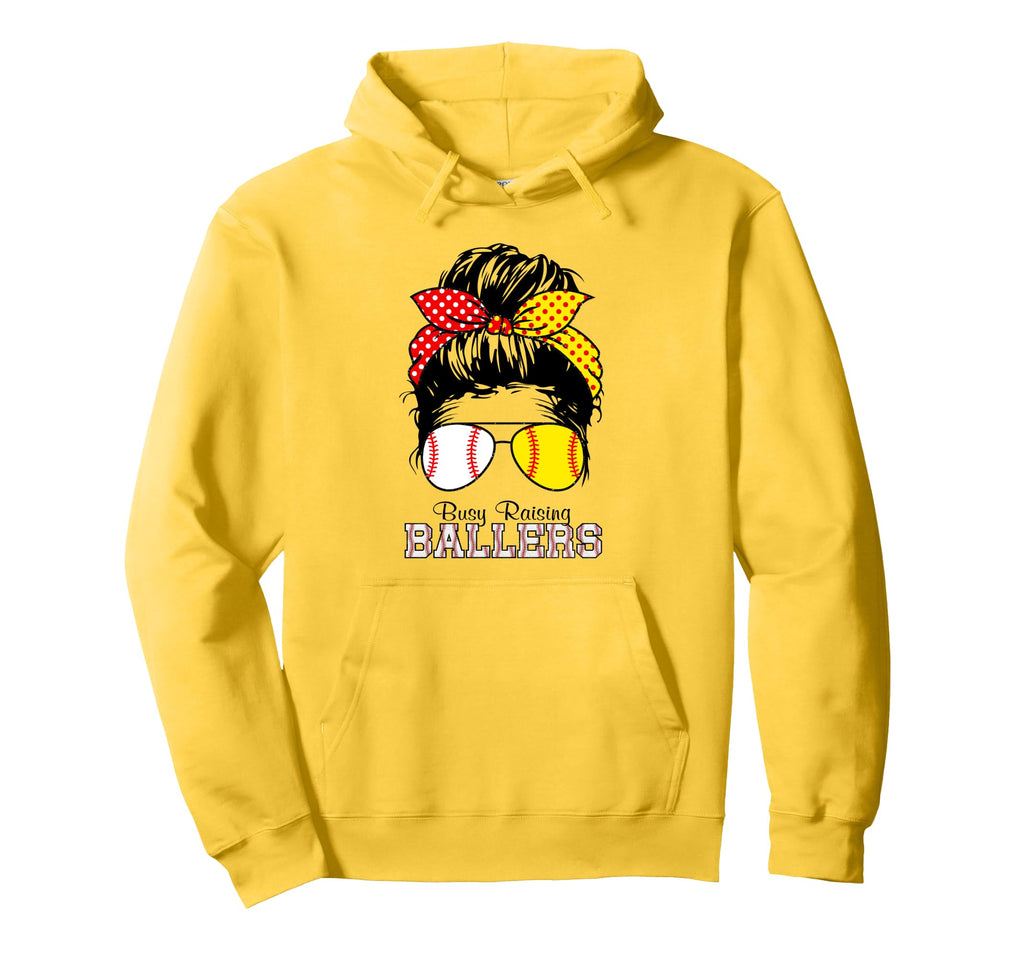 Busy Raising Ballers Messy Bun Funny Hoodie - Custom Art Print Men Women - T-Shirt, Sweatshirt, Hoodie
