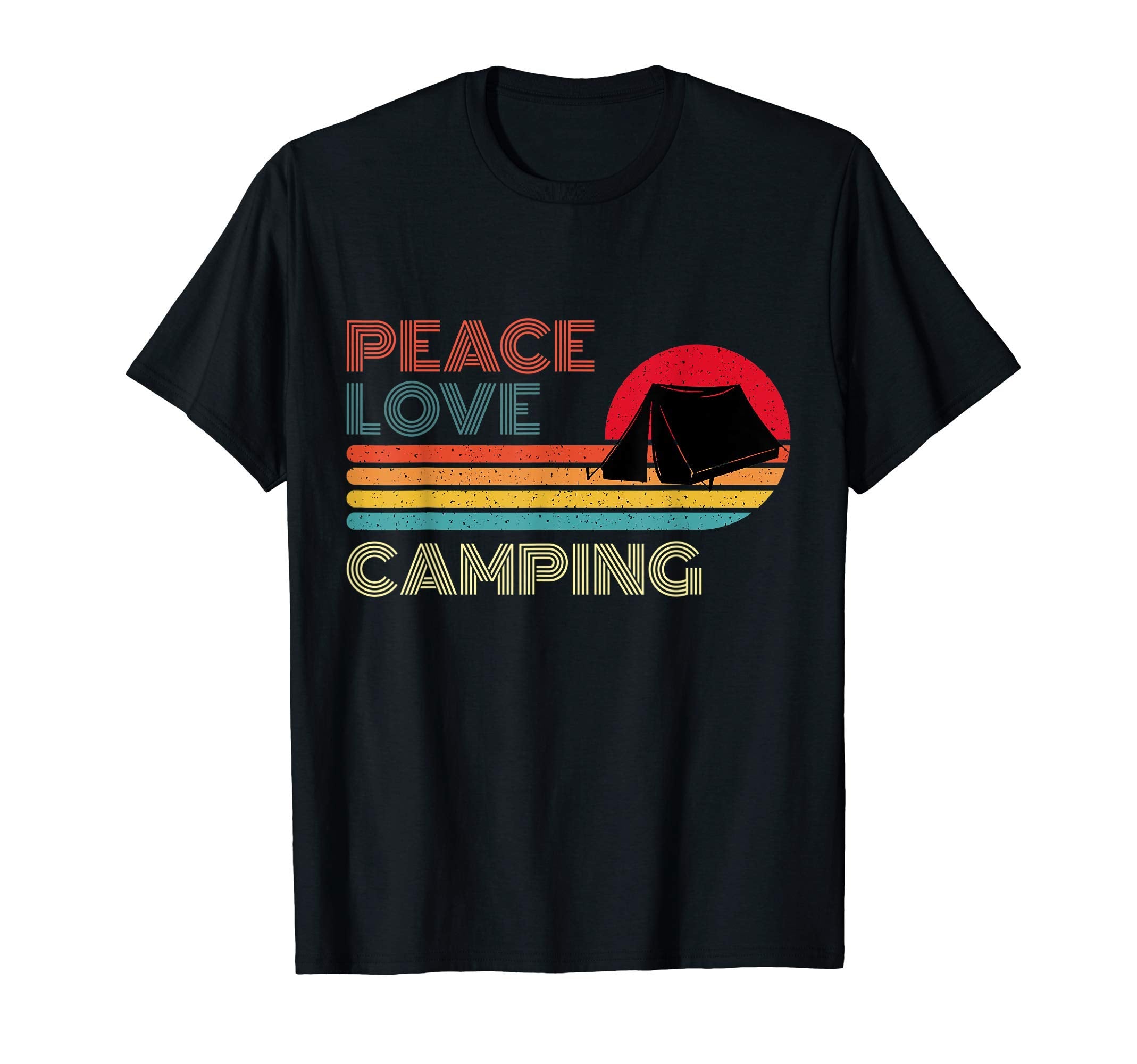 Peace Love Camping Striped Sunset T-Shirt - Aesthetic Graphic Men Women - T-Shirt, Sweatshirt, Hoodie