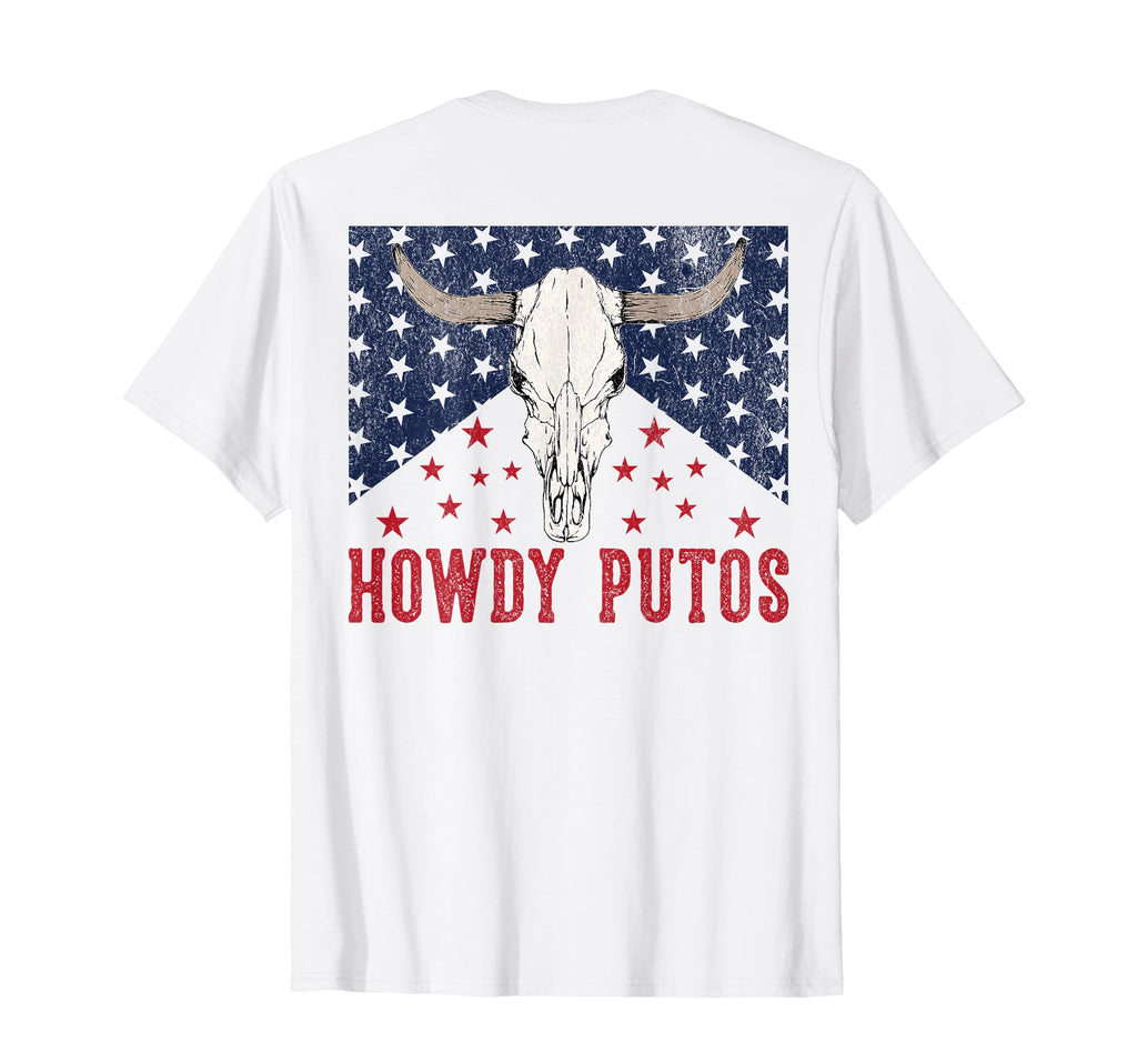 Howdy Putos Bull Skull Country Cowboy T-Shirt - Novelty Apparel for Adults - T-Shirt, Sweatshirt, Hoodie