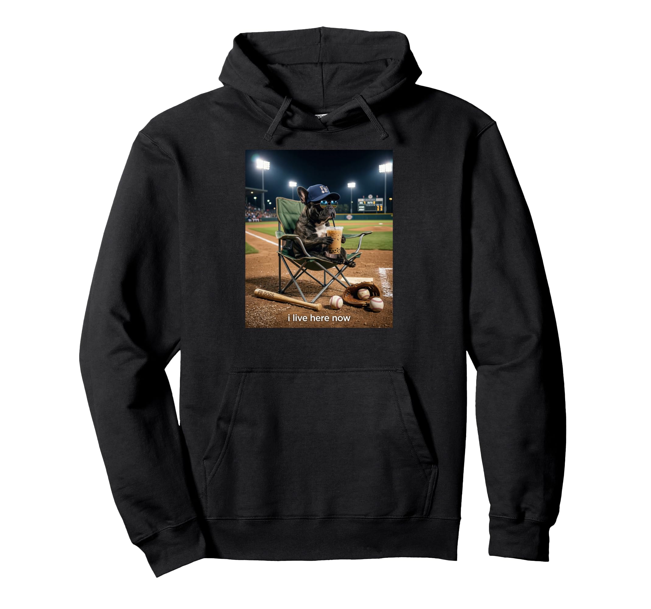 Funny Pug Dog Iced Coffee I Live Here Now Hoodie - Graphic Print Unisex - T-Shirt, Sweatshirt, Hoodie