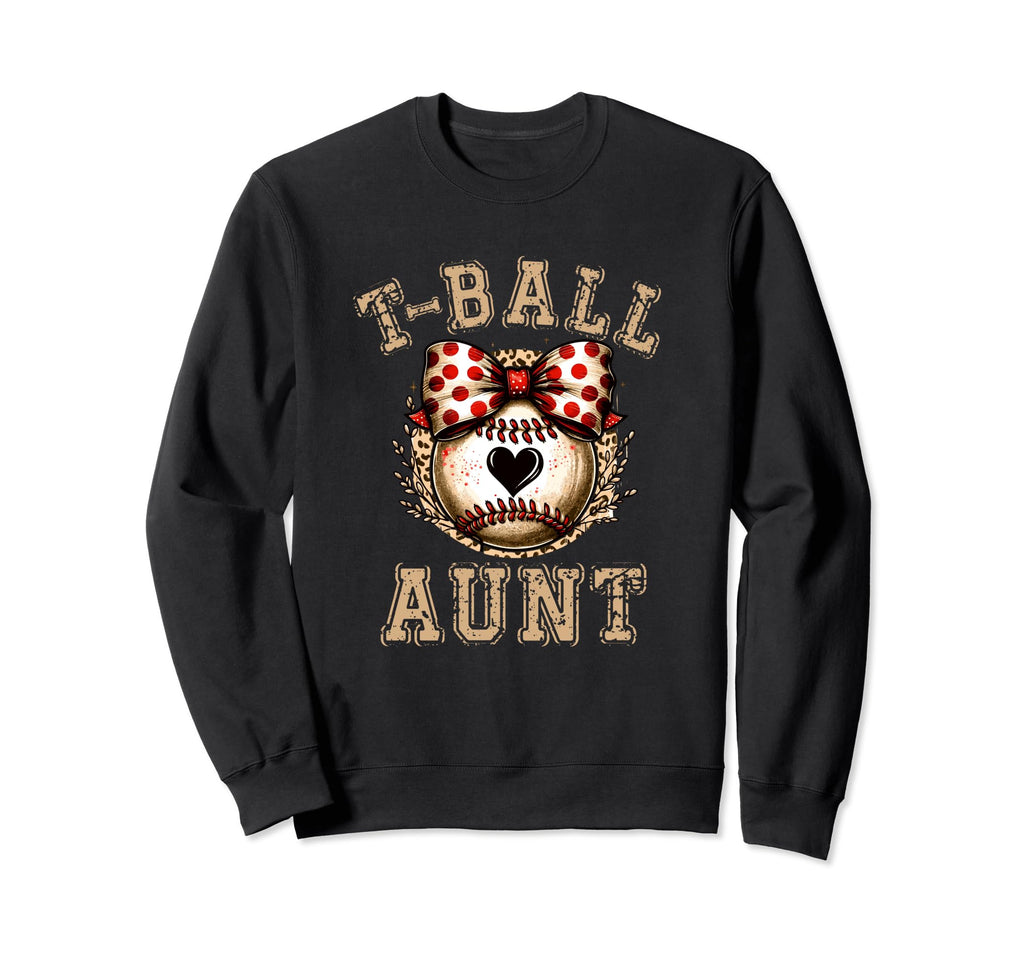 T Ball Aunt Ball Bow Baseball Teen Sweatshirt - Minimalist Print for Adults - T-Shirt, Sweatshirt, Hoodie