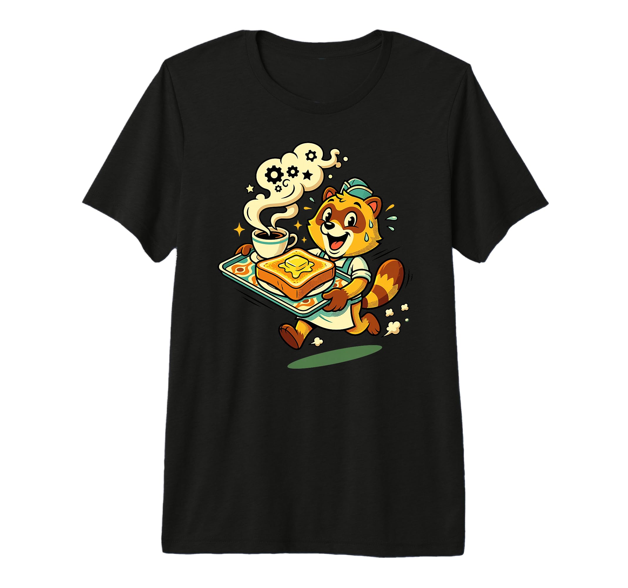 Raccoon Waiter Coffee And Toast T-Shirt - Aesthetic Graphic for Adults - T-Shirt, Sweatshirt, Hoodie