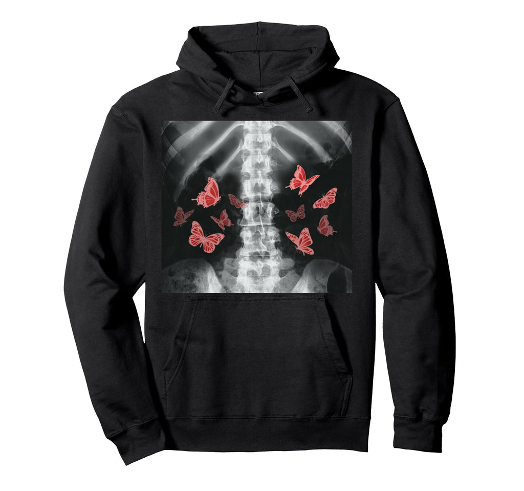 Xray Skeleton Red Butterfly Egirl Y2K Hoodie - Minimalist Print Men Women - T-Shirt, Sweatshirt, Hoodie