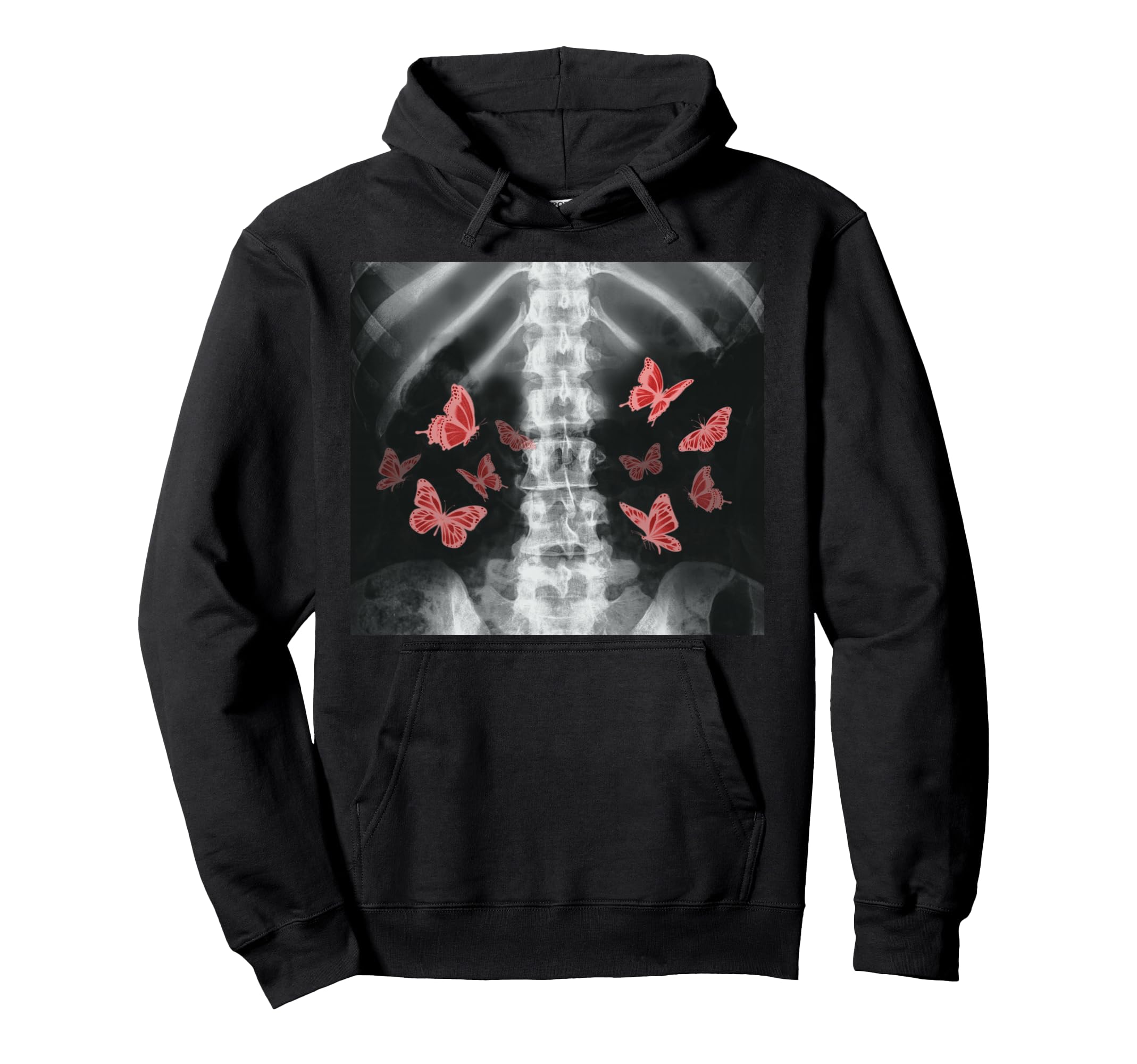 Xray Skeleton Red Butterfly Egirl Y2K Hoodie - Minimalist Print Men Women - T-Shirt, Sweatshirt, Hoodie