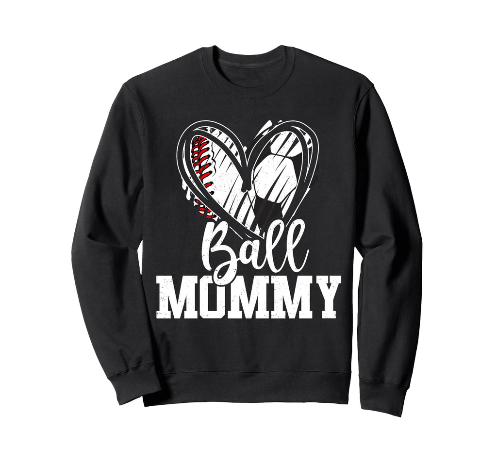 Ball Mom Heart Baseball Soccer Ball Hoodie - Aesthetic Graphic Unisex - T-Shirt, Sweatshirt, Hoodie