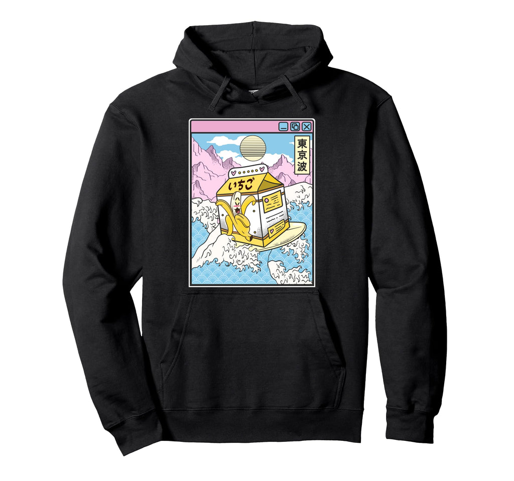 Surfing Banana Milk Japan Waves Anime Hoodie - Unique Graphic Men Women - T-Shirt, Sweatshirt, Hoodie