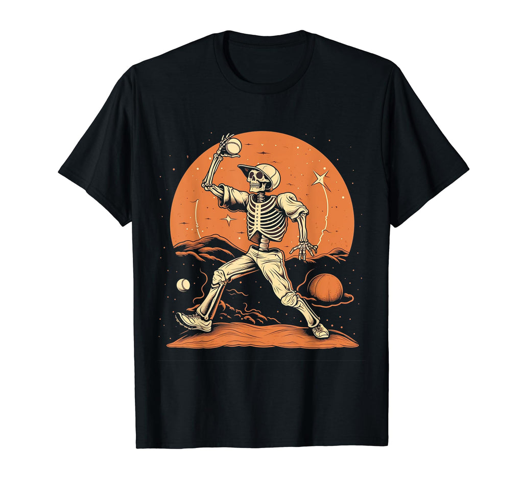 Skeleton Baseball Player Halloween T-Shirt - Graphic Print Men Women - T-Shirt, Sweatshirt, Hoodie