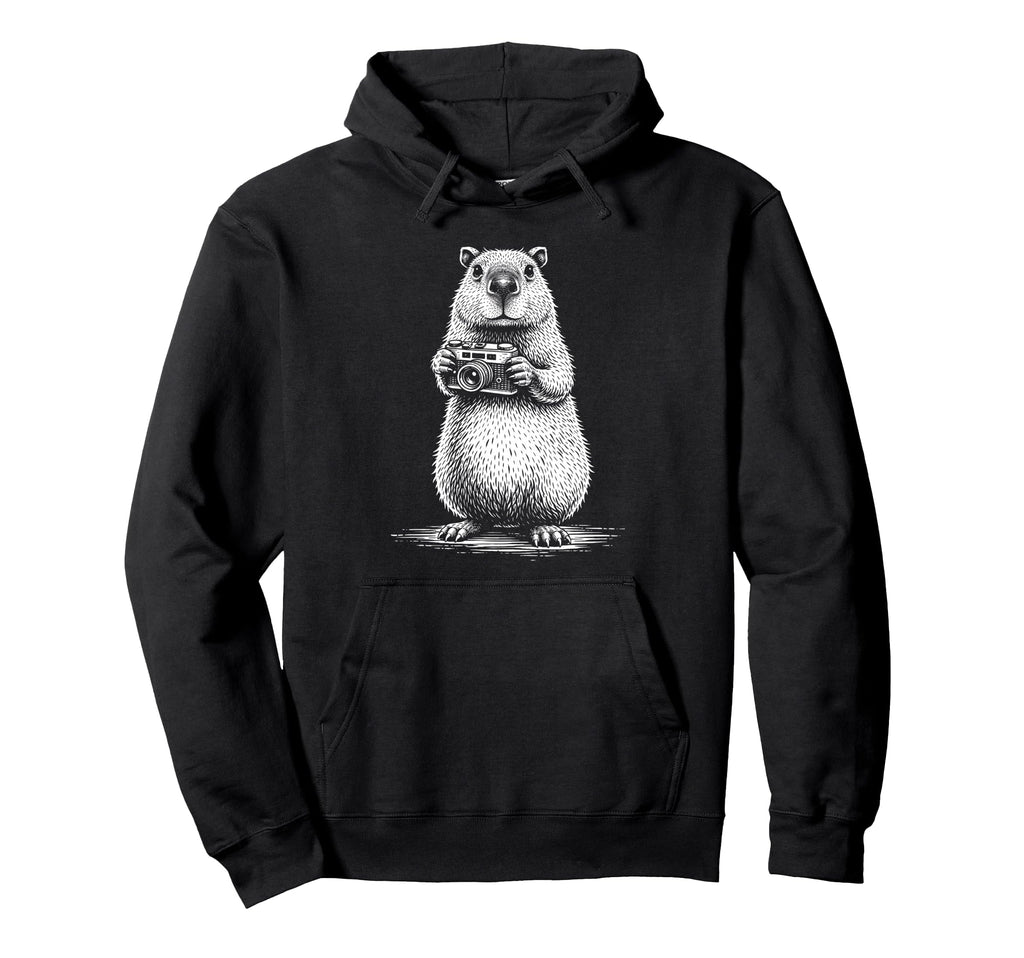 Photographer Capybara Camera Funny Hoodie - Fun Novelty Design Men Women - T-Shirt, Sweatshirt, Hoodie