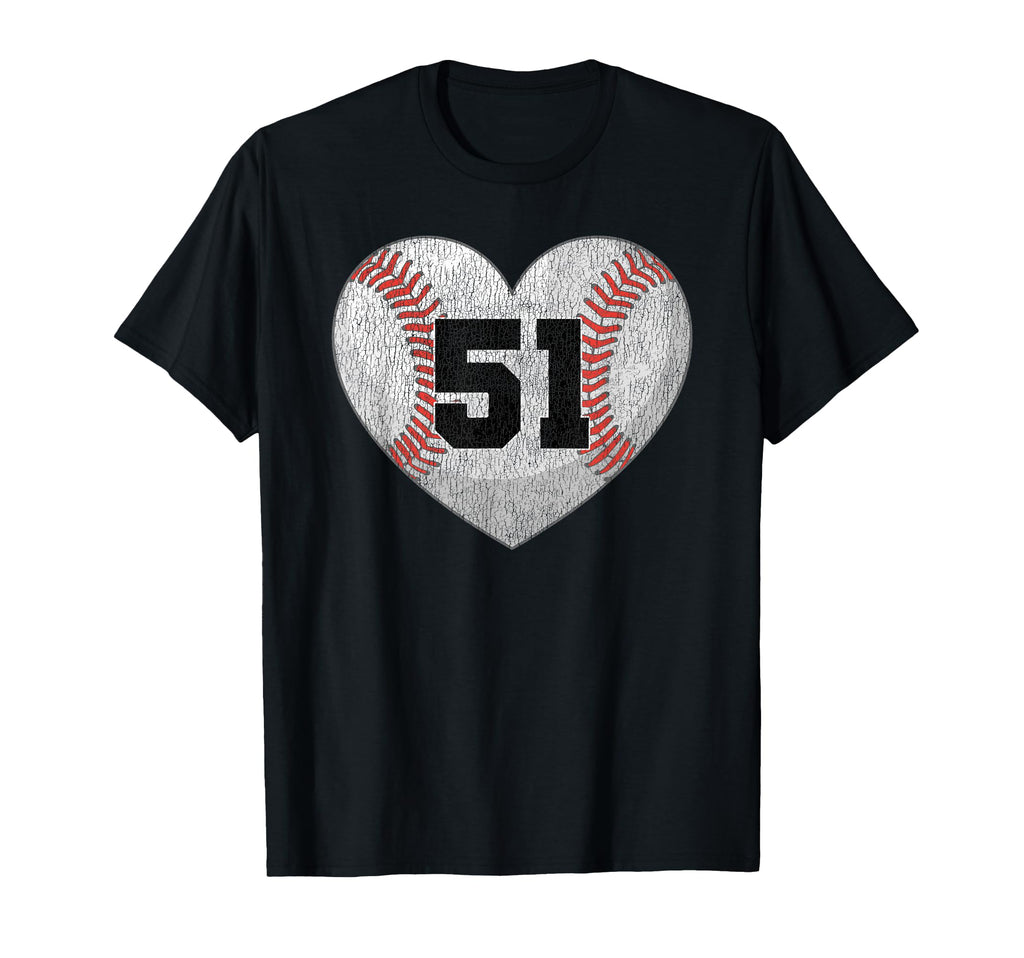 Baseball Number 51 Distressed Heart T-Shirt - Minimalist Print Unisex - T-Shirt, Sweatshirt, Hoodie