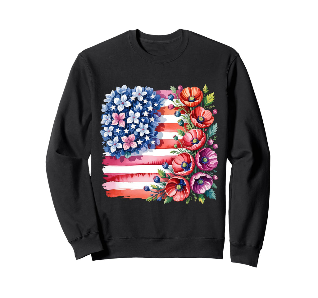 Flower Usa Flag Boho 4Th July Sweatshirt - Graphic Print Men Women - T-Shirt, Sweatshirt, Hoodie