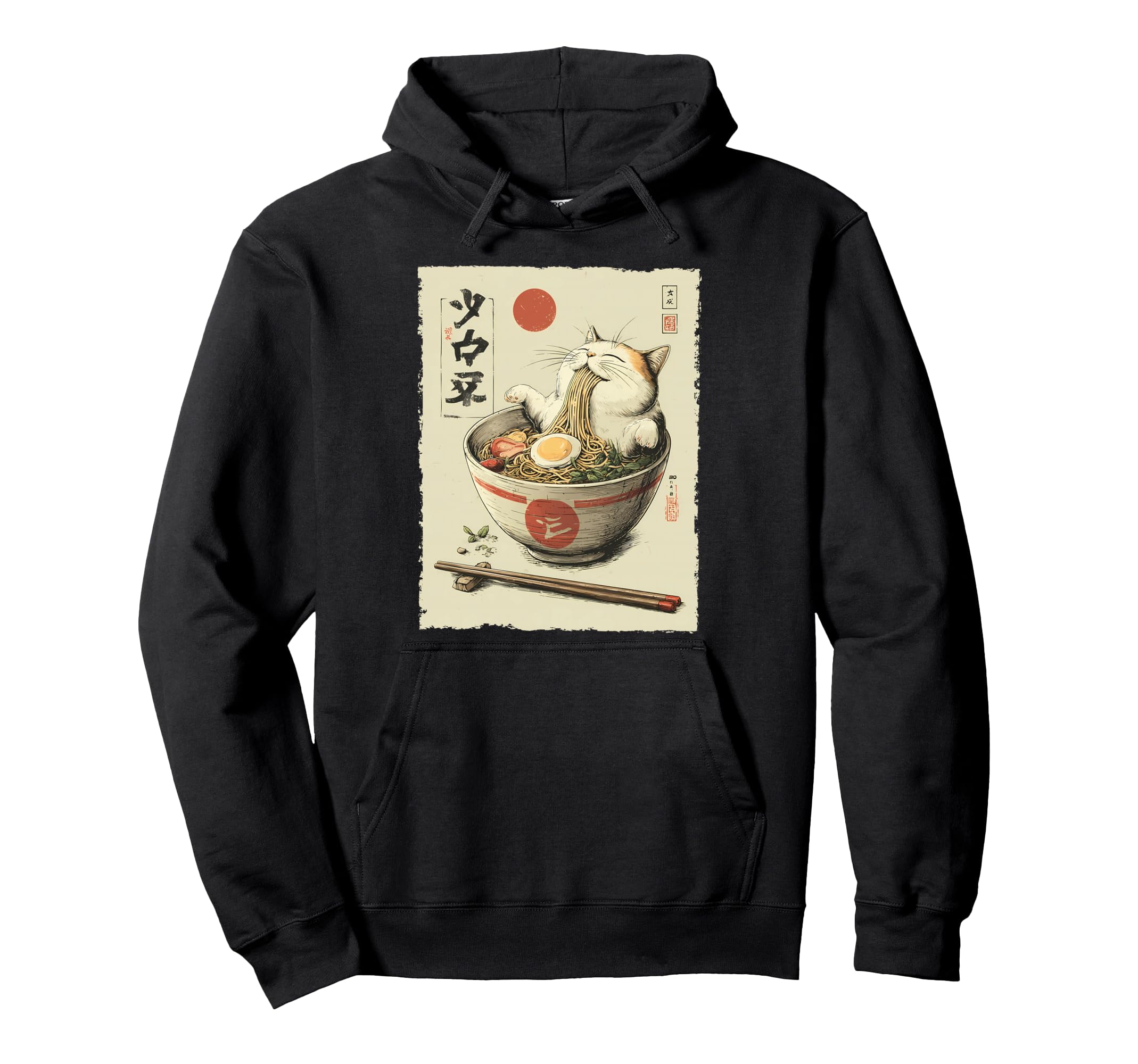Cat Ramen Aesthetic Japanese Ukiyo E Funny Hoodie - Trendy Graphic Unisex - T-Shirt, Sweatshirt, Hoodie
