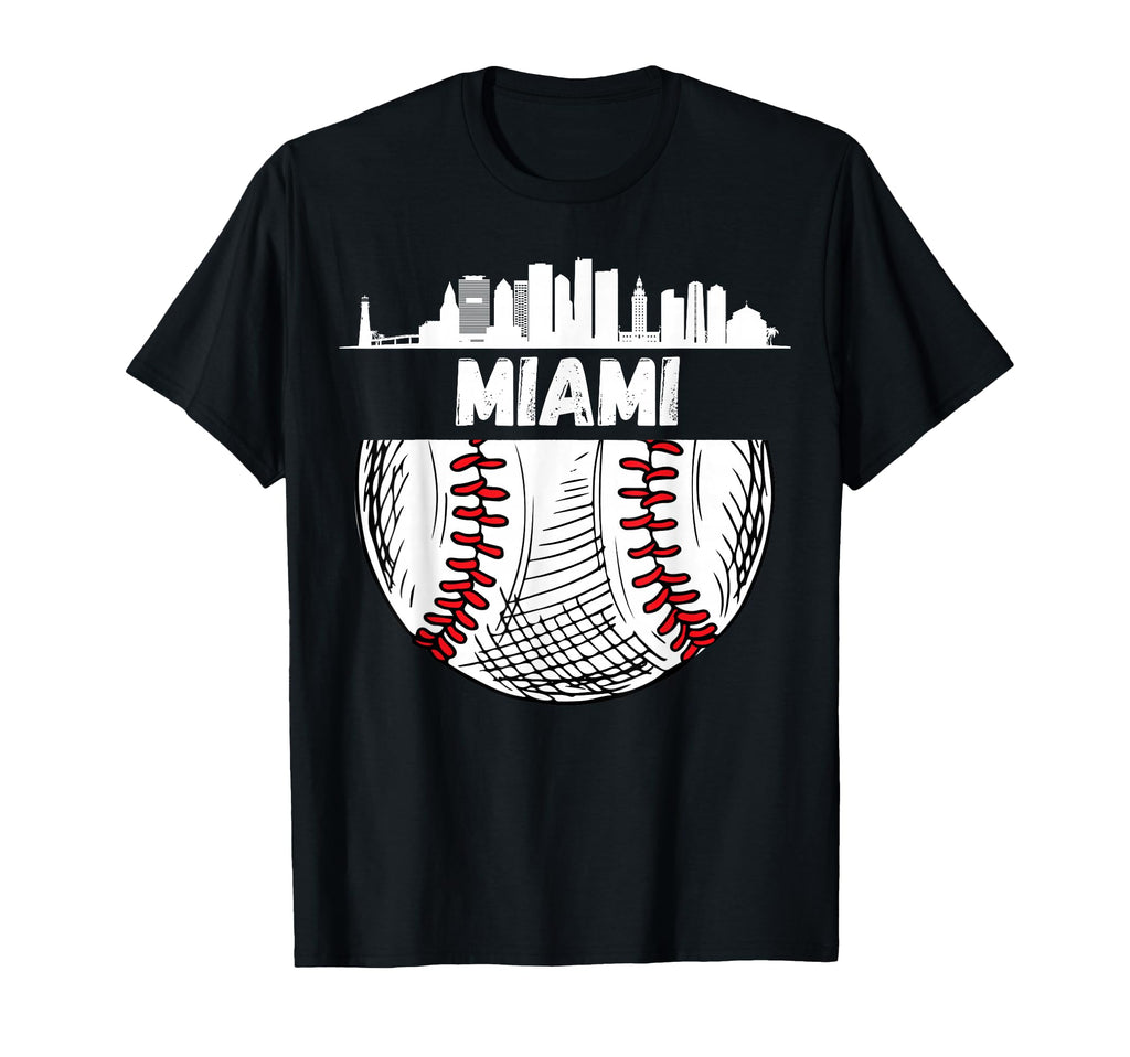 Miami Baseball Skyline Miami Baseball T-Shirt - Custom Art Print Unisex - T-Shirt, Sweatshirt, Hoodie