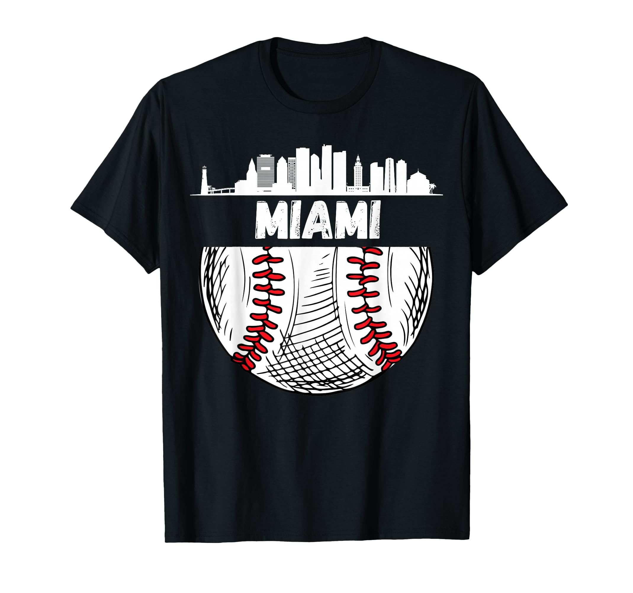 Miami Baseball Skyline Miami Baseball T-Shirt - Custom Art Print Unisex - T-Shirt, Sweatshirt, Hoodie