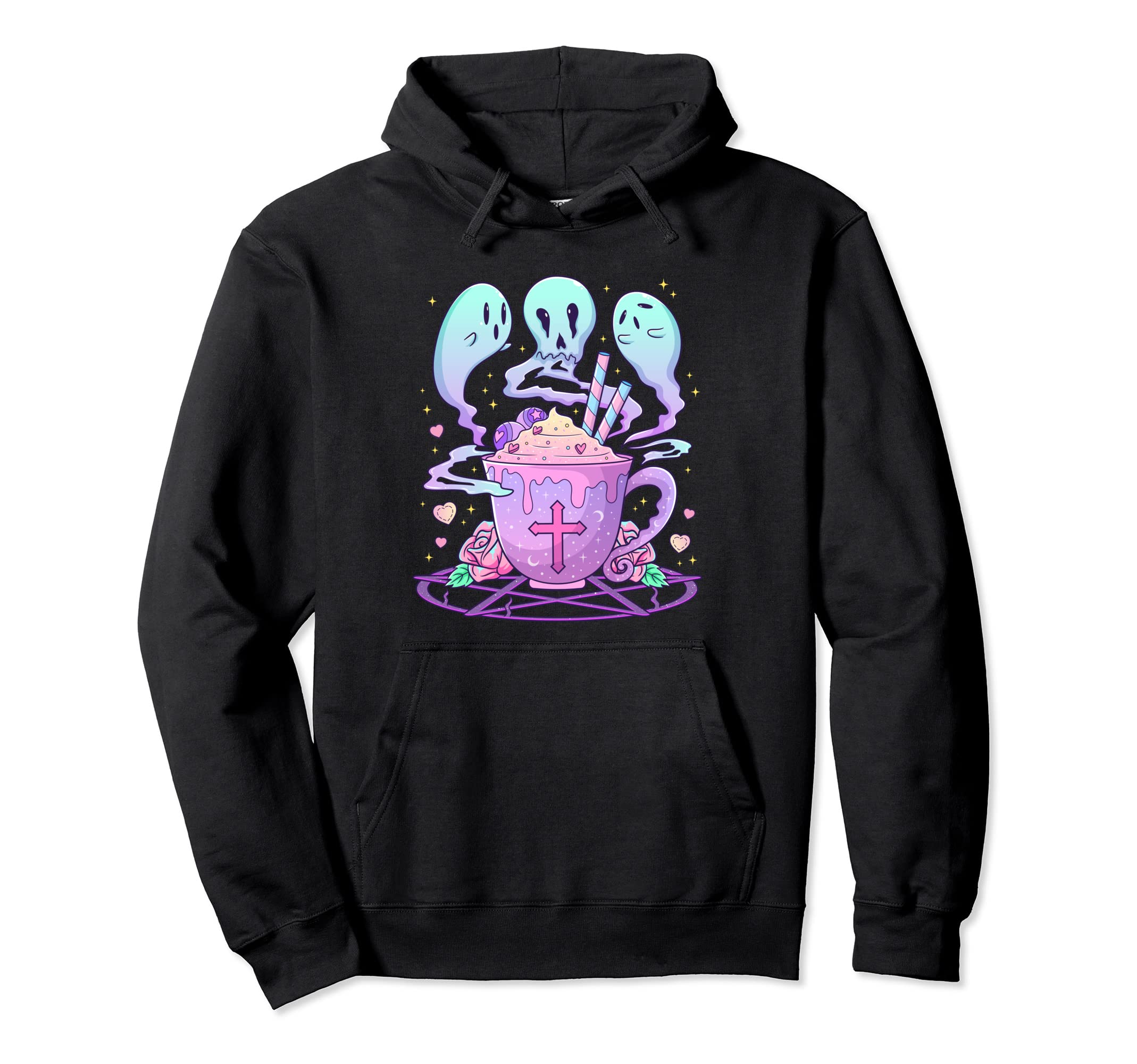 Kawaii Pastel Goth Creepy Ghost Cup Hoodie - Fun Novelty Design Unisex - T-Shirt, Sweatshirt, Hoodie