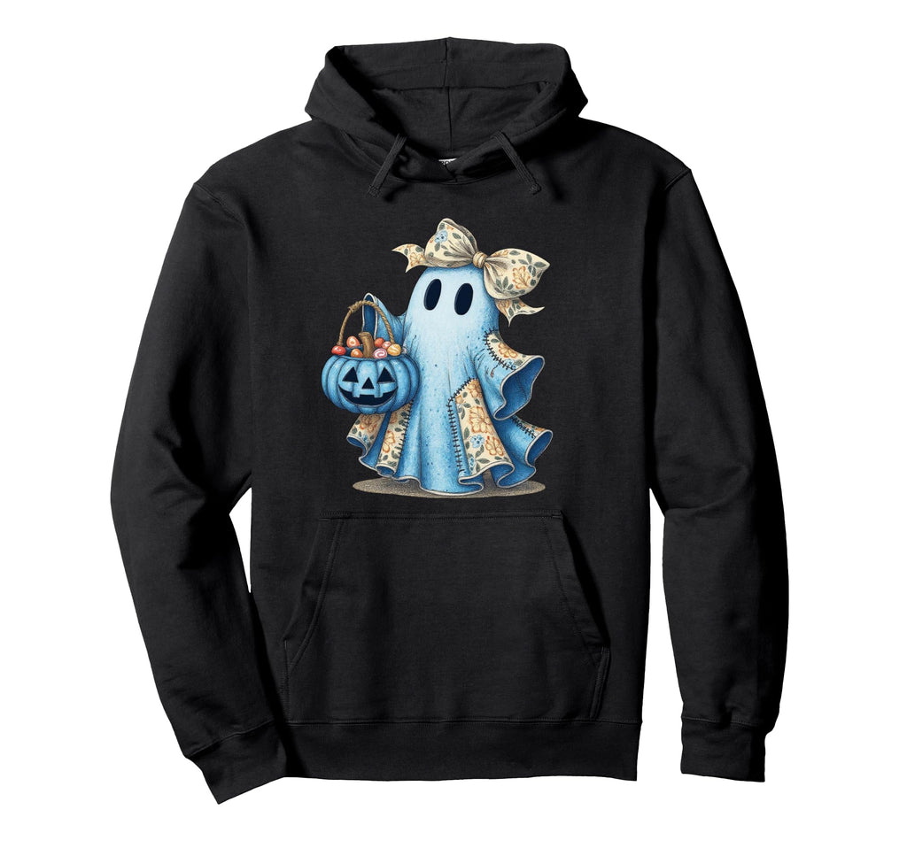 Blue Denim Ghost Bow Coquette Boho Hoodie - Custom Art Print Unisex - T-Shirt, Sweatshirt, Hoodie