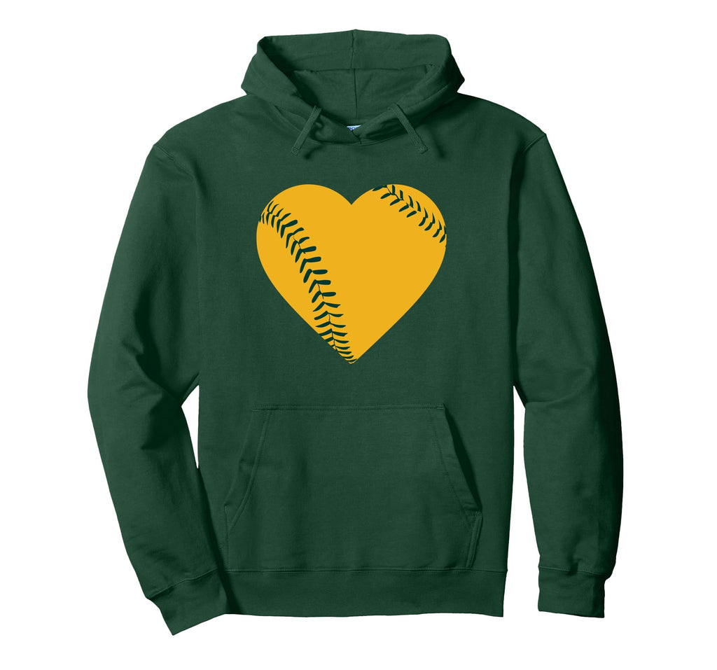 Gold And Green Baseball Heart Hoodie - Minimalist Print for Adults - T-Shirt, Sweatshirt, Hoodie