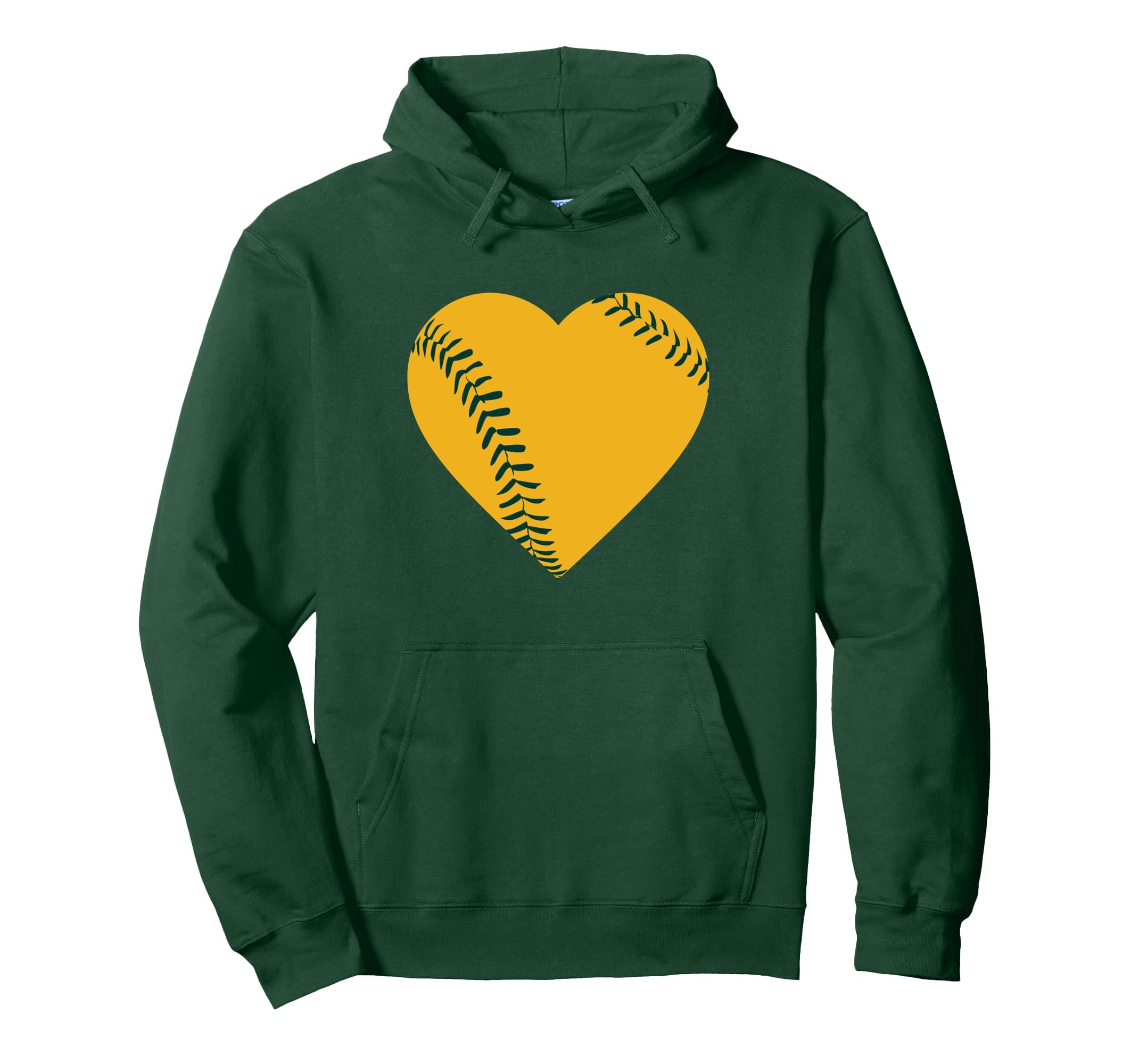Gold And Green Baseball Heart Hoodie - Minimalist Print for Adults - T-Shirt, Sweatshirt, Hoodie
