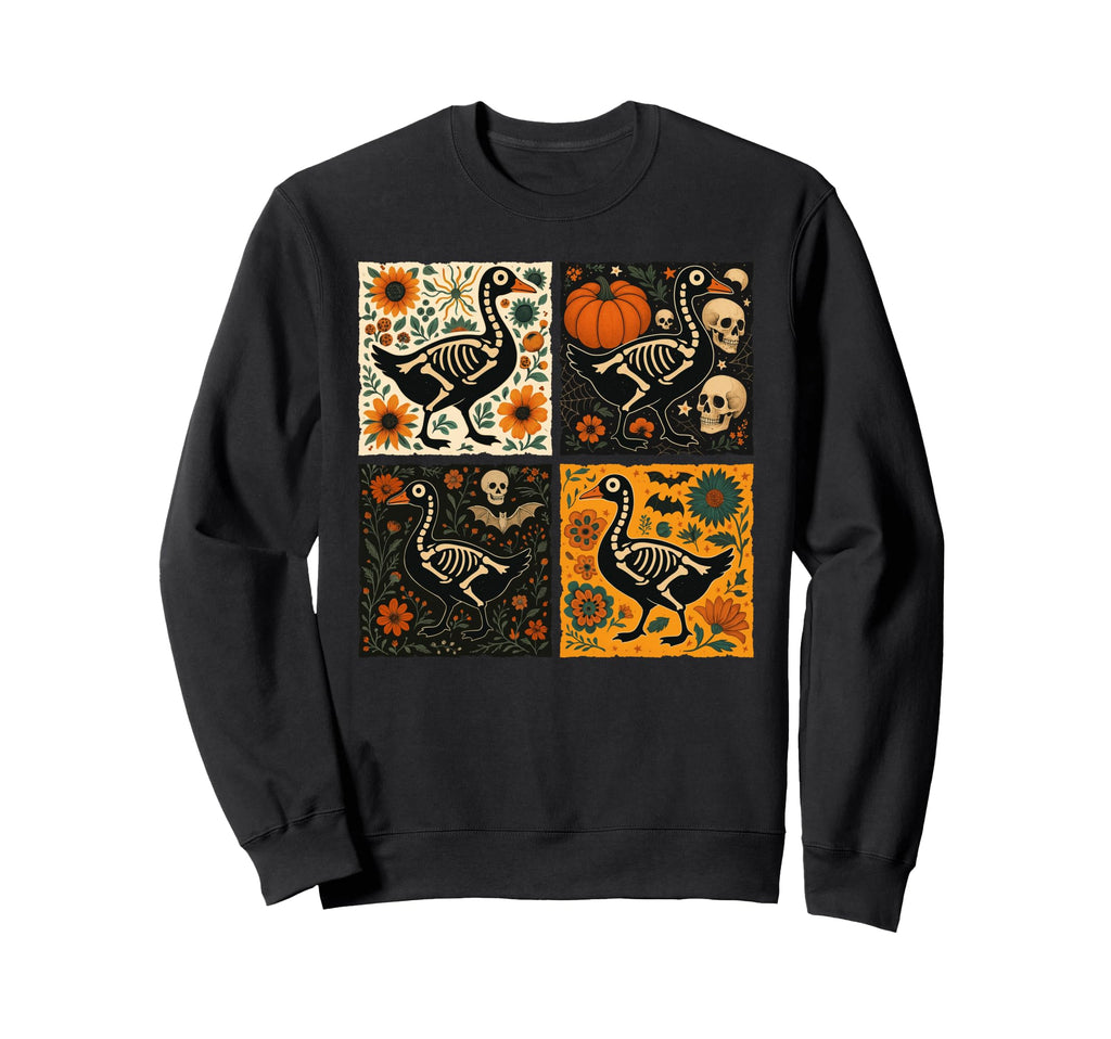 Funny Skeleton Goose Pumpkin Boho Floral Sweatshirt - Graphic Print Unisex - T-Shirt, Sweatshirt, Hoodie