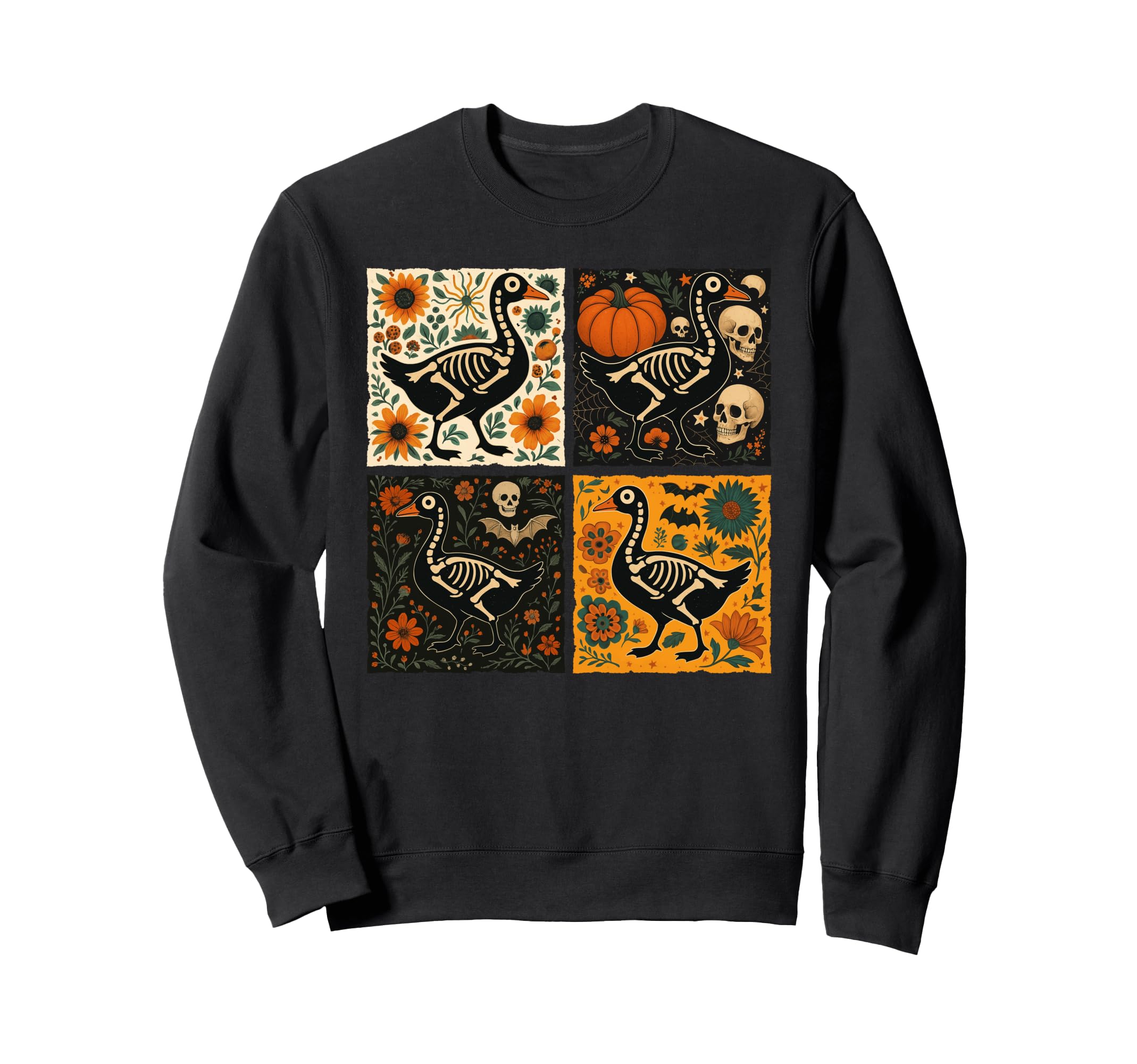 Funny Skeleton Goose Pumpkin Boho Floral Sweatshirt - Graphic Print Unisex - T-Shirt, Sweatshirt, Hoodie