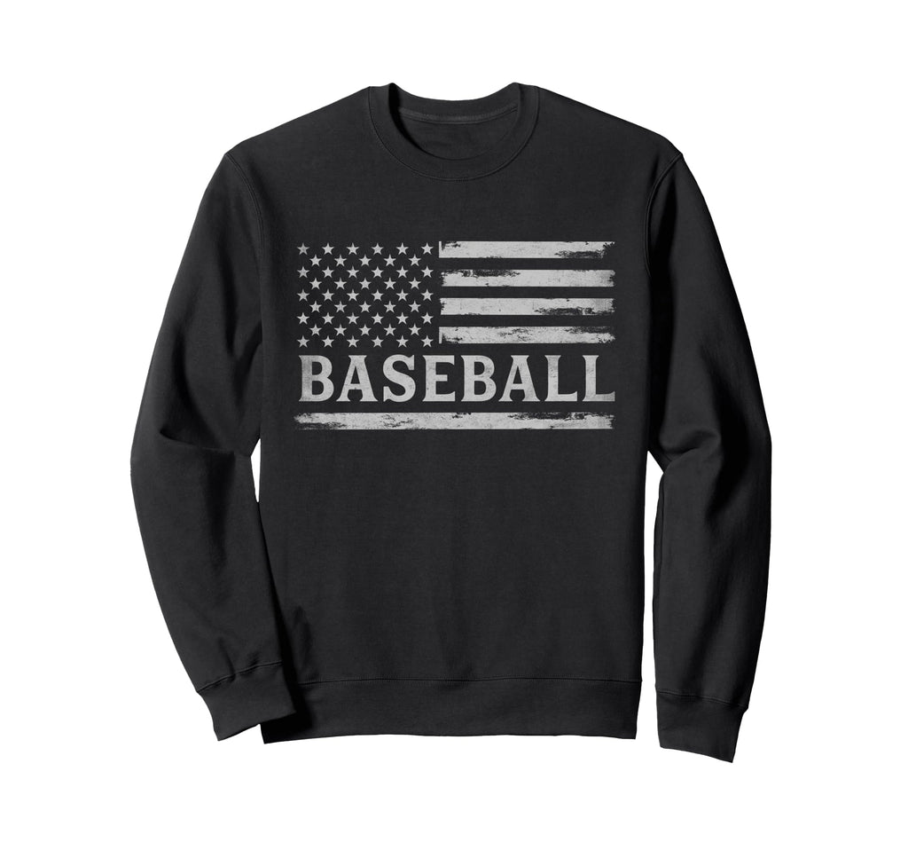 Baseball Grey Usa Flag Player Coach Sweatshirt - Unique Graphic Men Women - T-Shirt, Sweatshirt, Hoodie
