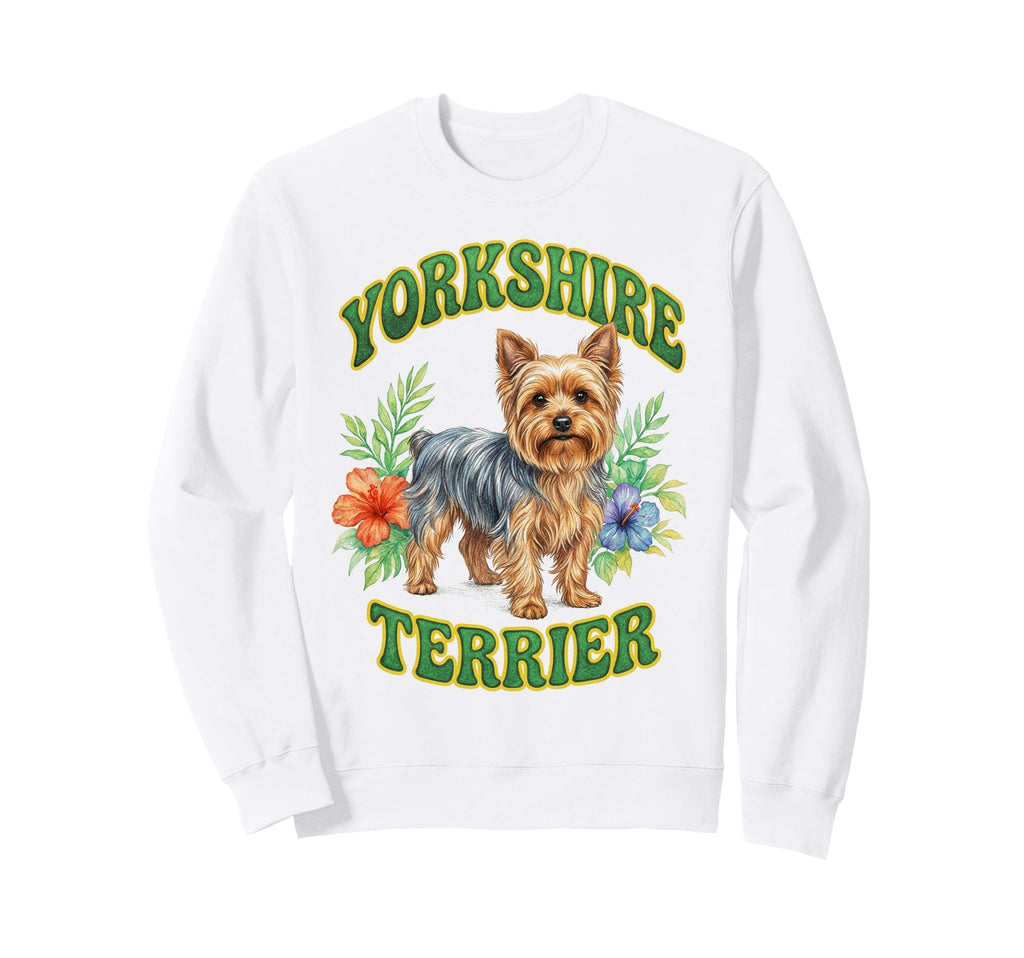 Yorkshire Terrier Groovy Floral Sweatshirt - Graphic Print Men Women - T-Shirt, Sweatshirt, Hoodie