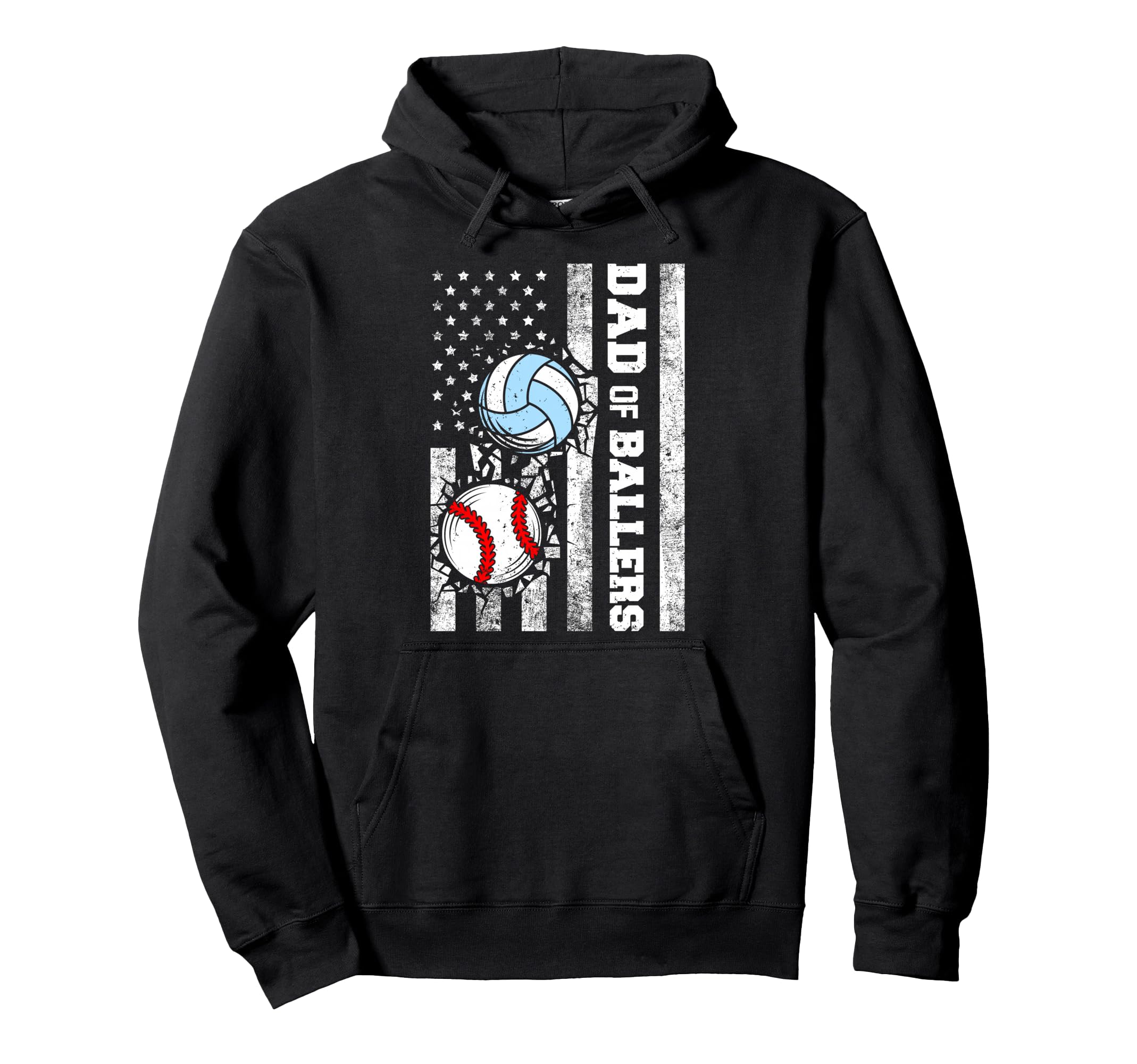 Dad Ballers Funny Usa Flag Baseball Hoodie - Novelty Apparel Unisex - T-Shirt, Sweatshirt, Hoodie