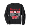 Baseball Mom Since 1991 Sweatshirt - Custom Art Print for Adults - T-Shirt, Sweatshirt, Hoodie
