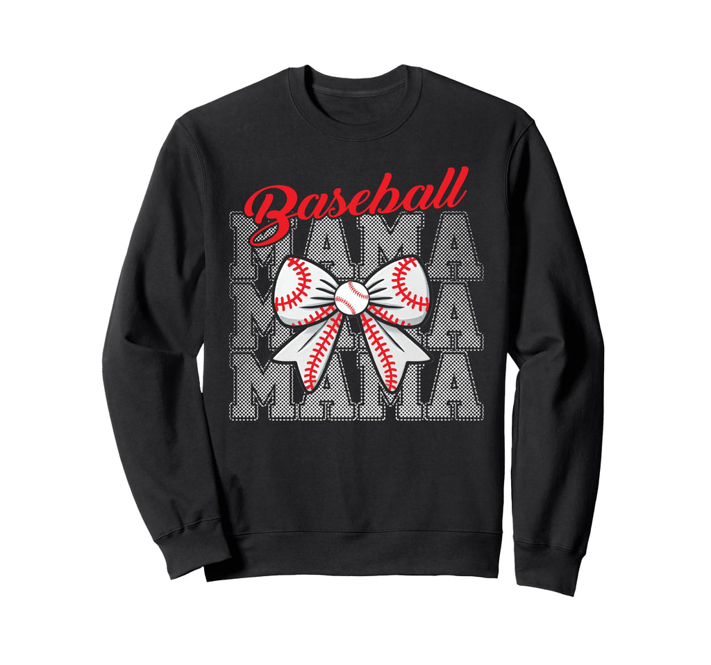 Baseball Mama Bow Mother Ball Playing Son Sweatshirt - Graphic Print Unisex - T-Shirt, Sweatshirt, Hoodie